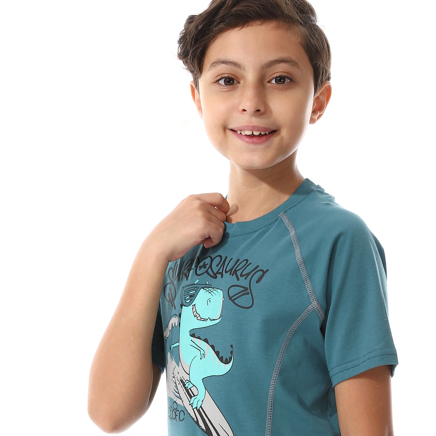 بيجامة صيفية ولادي شورت قصيرة الأكمام- جنزاري وأسود