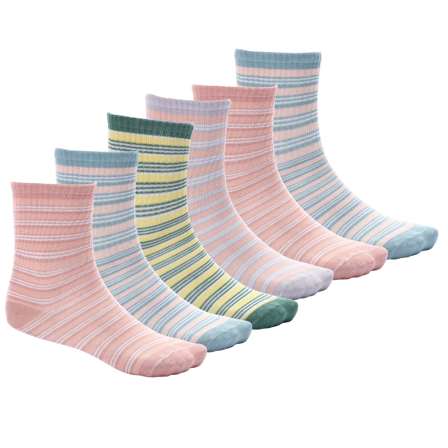 6 Pairs of Colorful Striped Cotton Socks for Kids