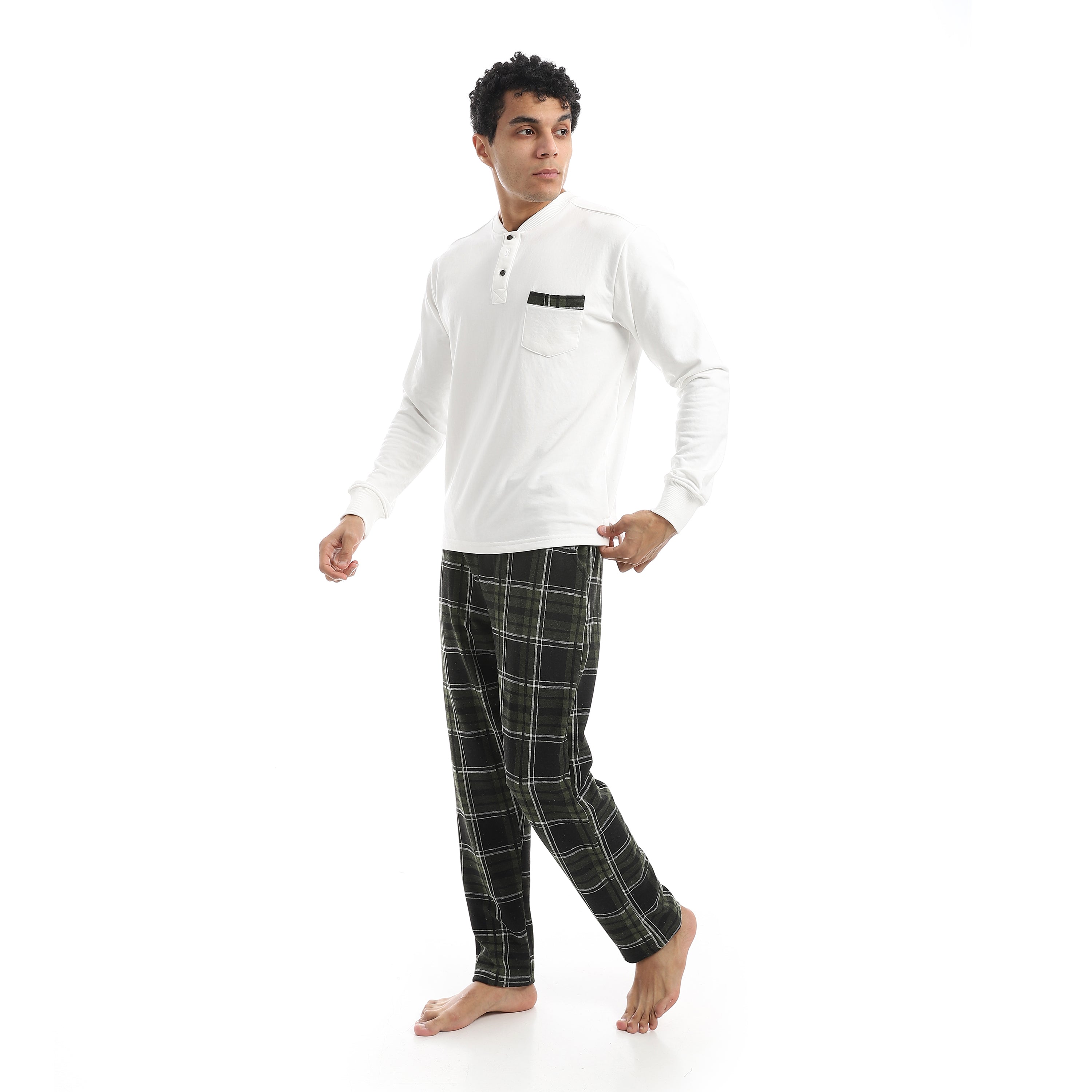 Classic Men’s Pajama Set – Long Sleeve Top & Check Pants