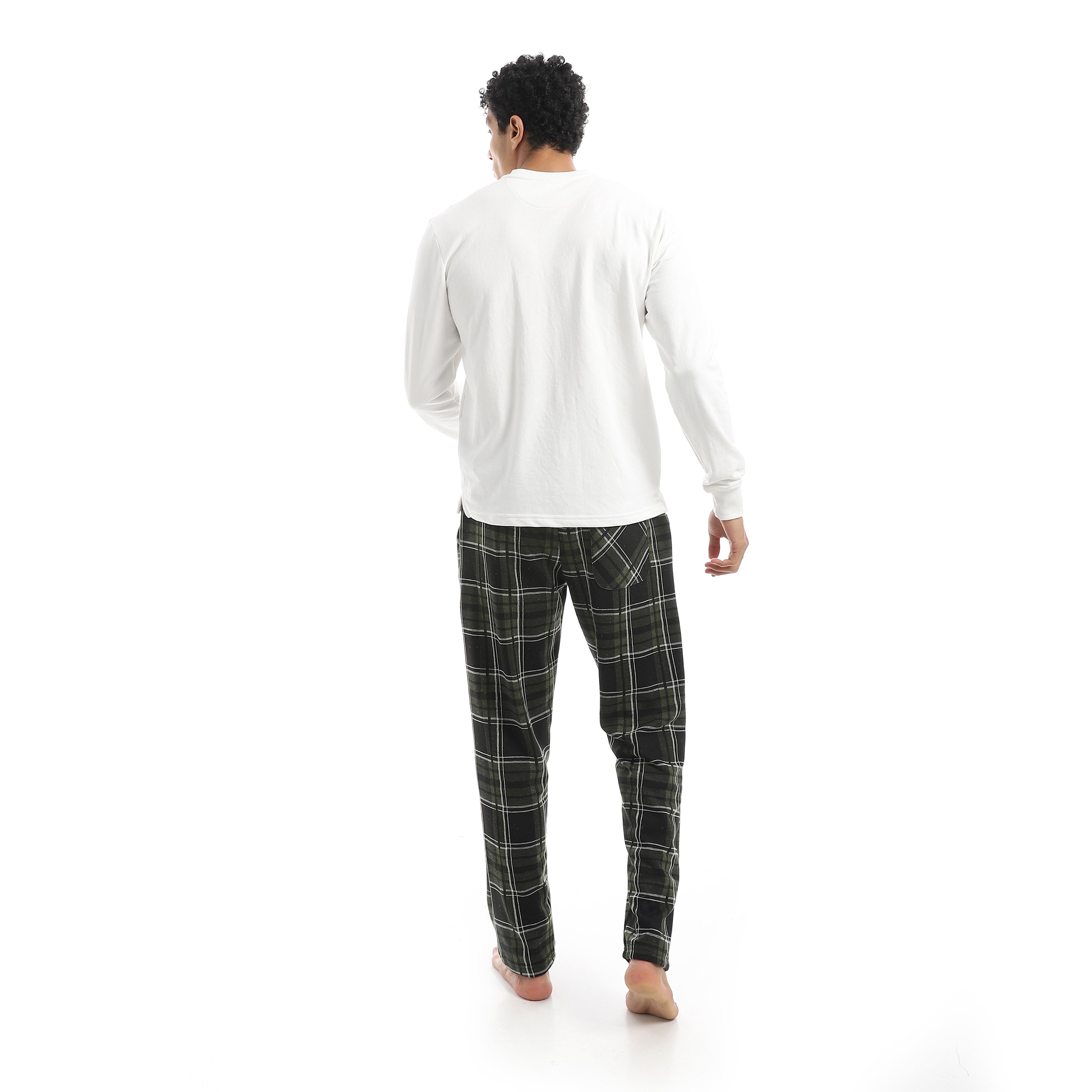Classic Men’s Pajama Set – Long Sleeve Top & Check Pants