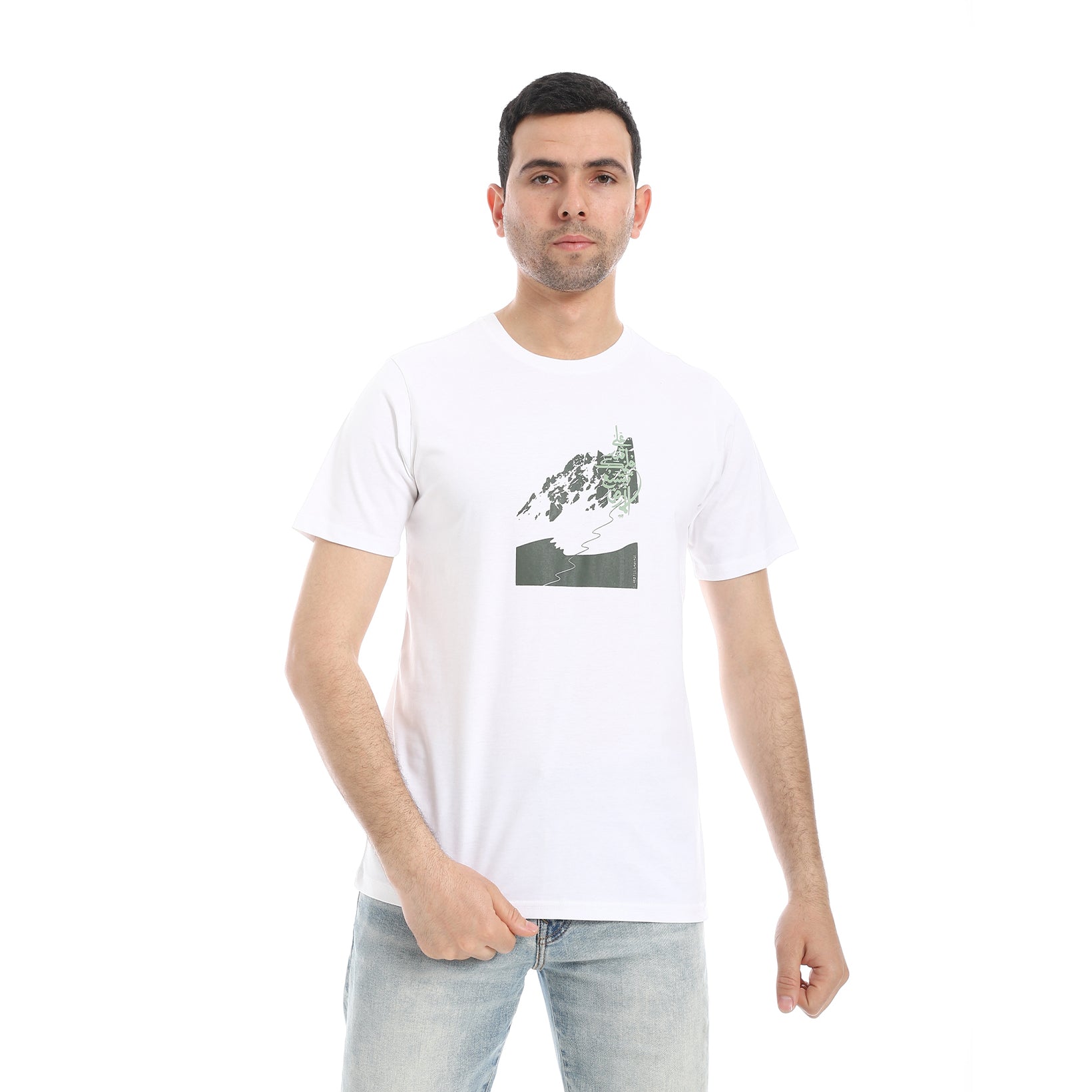 Men's Regular Fit Printed Cotton T-Shirt- White