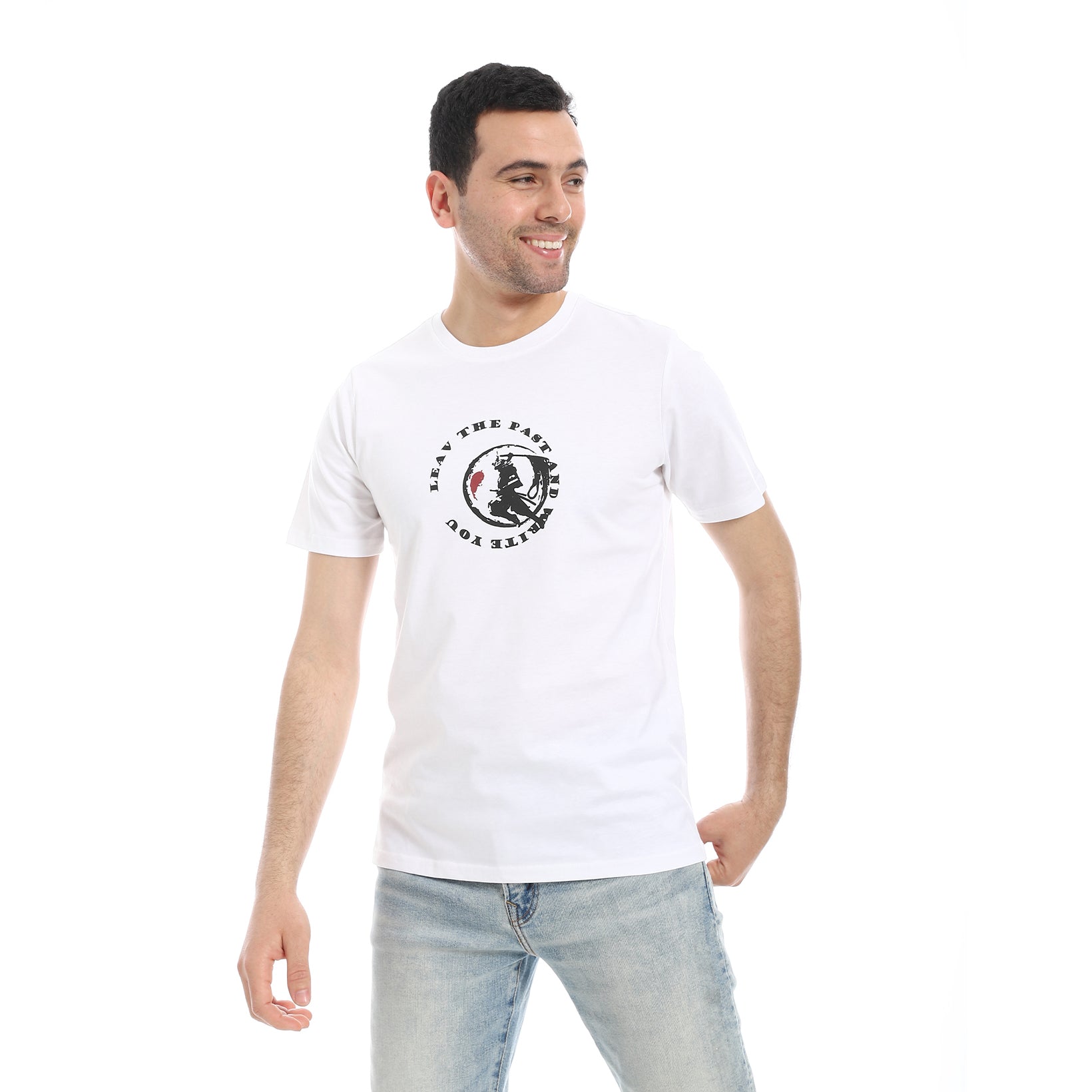 Men's Regular Fit Printed Cotton T-Shirt- White