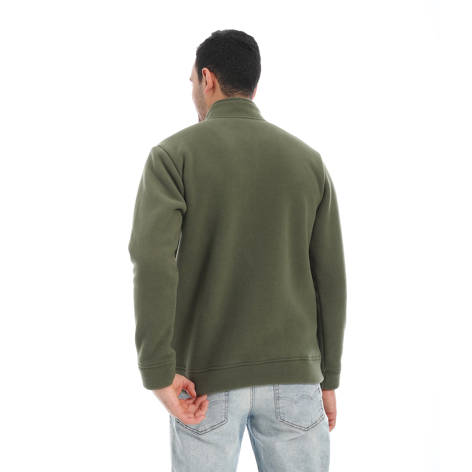Men’s Olive Green Full-Zip Jacket with High Collar