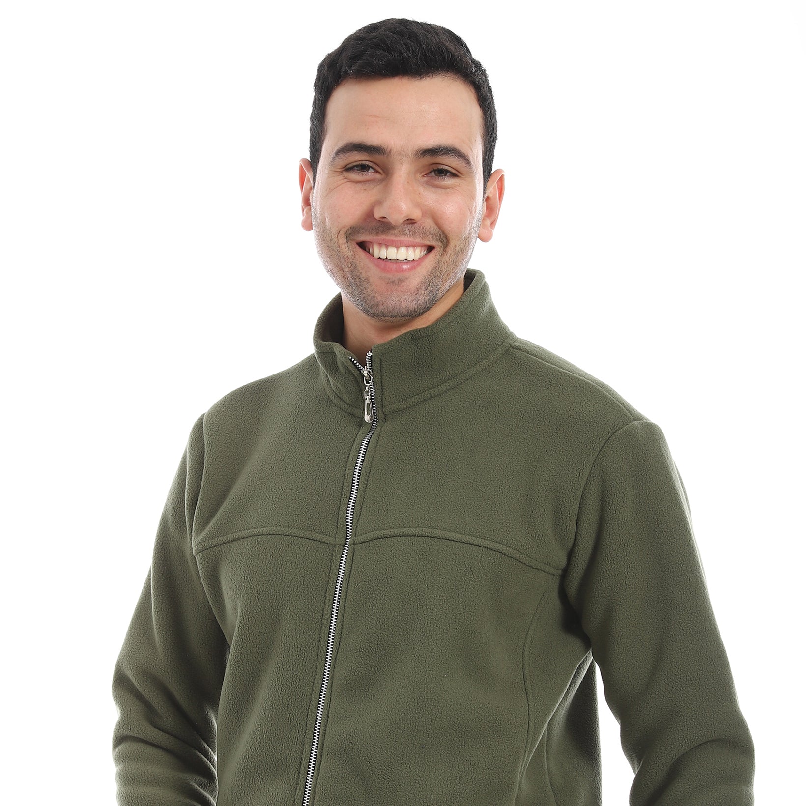 Men’s Olive Green Full-Zip Jacket with High Collar