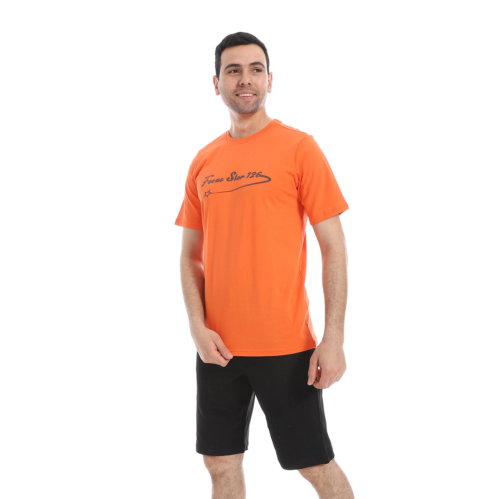 Orange T-Shirt and Black Shorts Pajama Set
