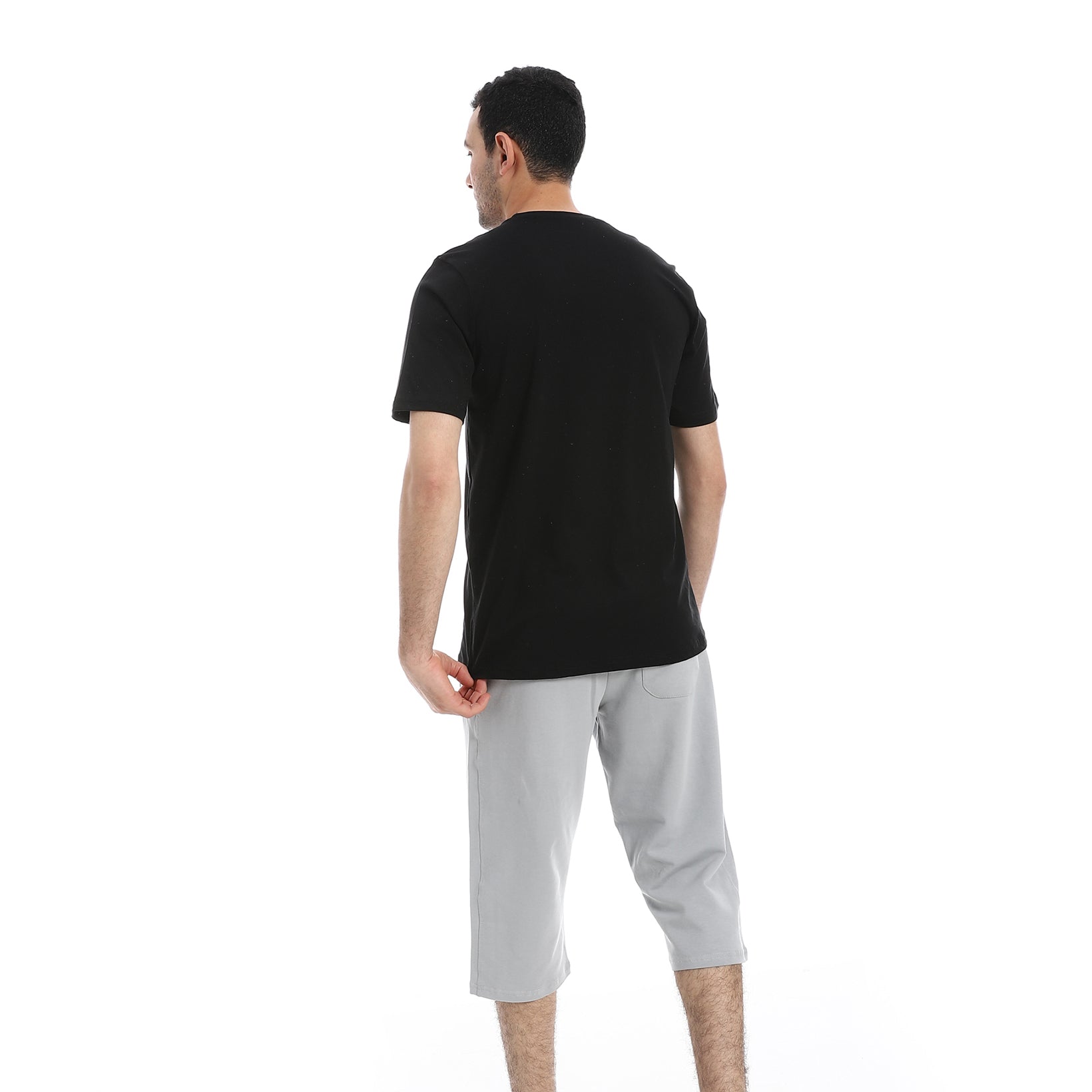 Men's Casual Short Sleeve T-Shirt and Knee-Length Shorts Pajama Set