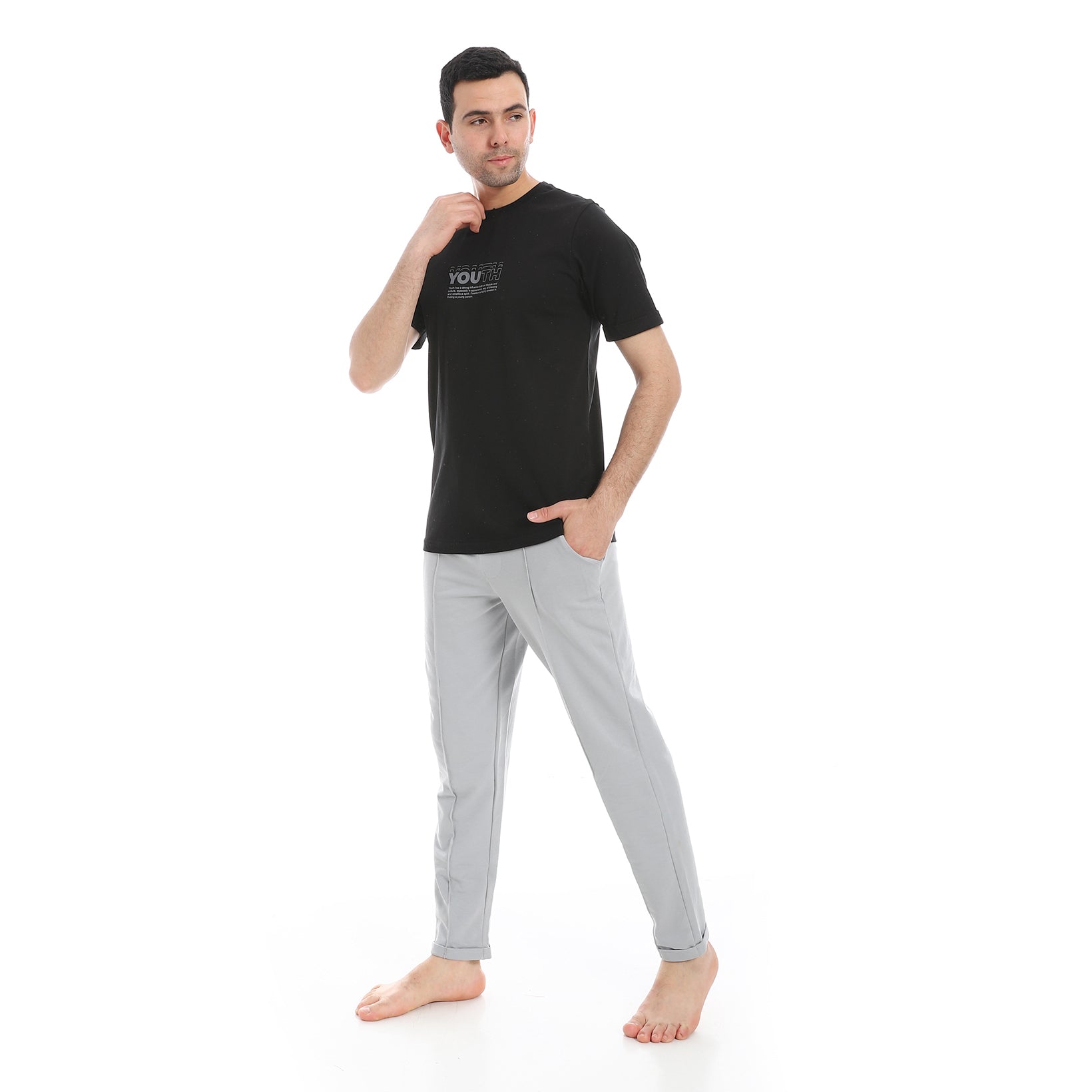 Men's Printed Short Sleeve T-Shirt and Jogger Pajama Set -Black