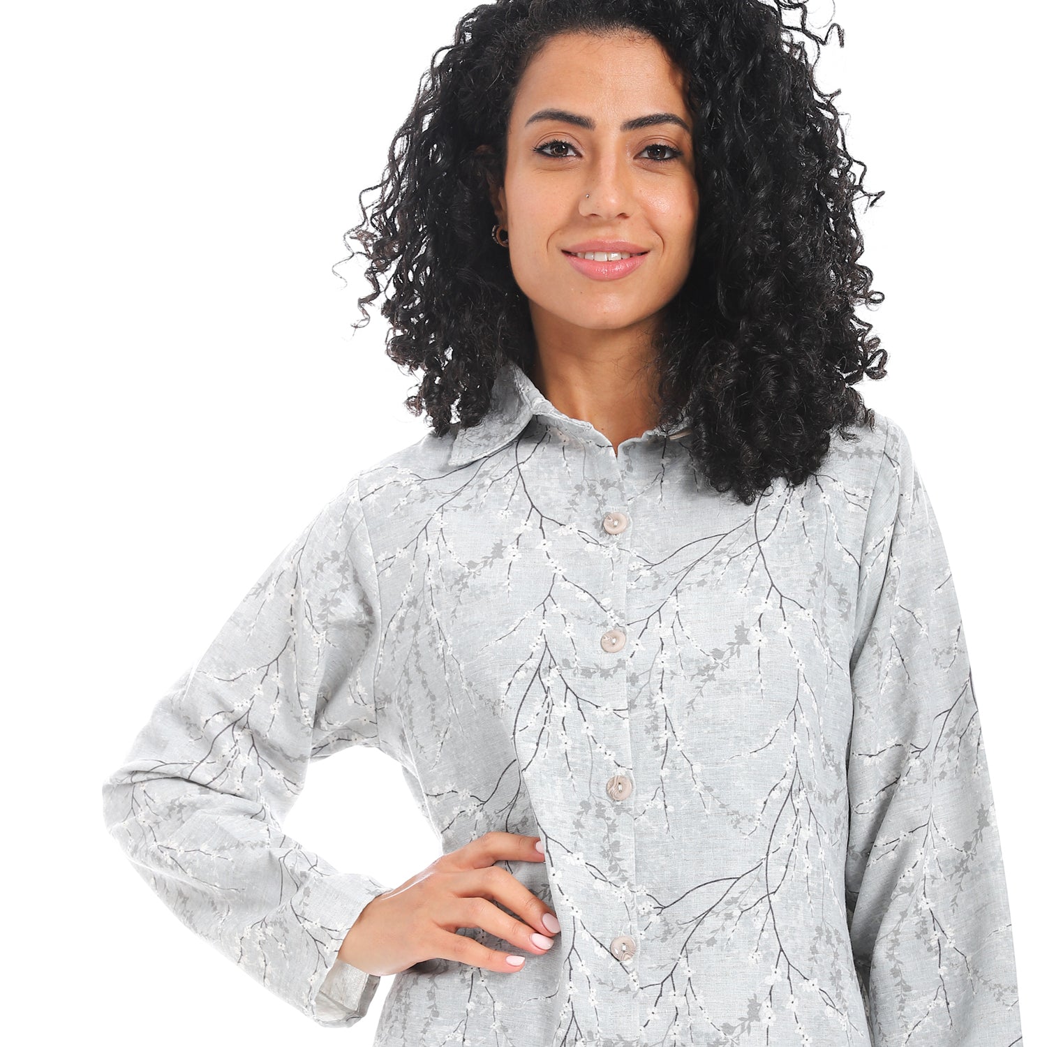 Elegant Striped Maxi Shirt Dress - Grey