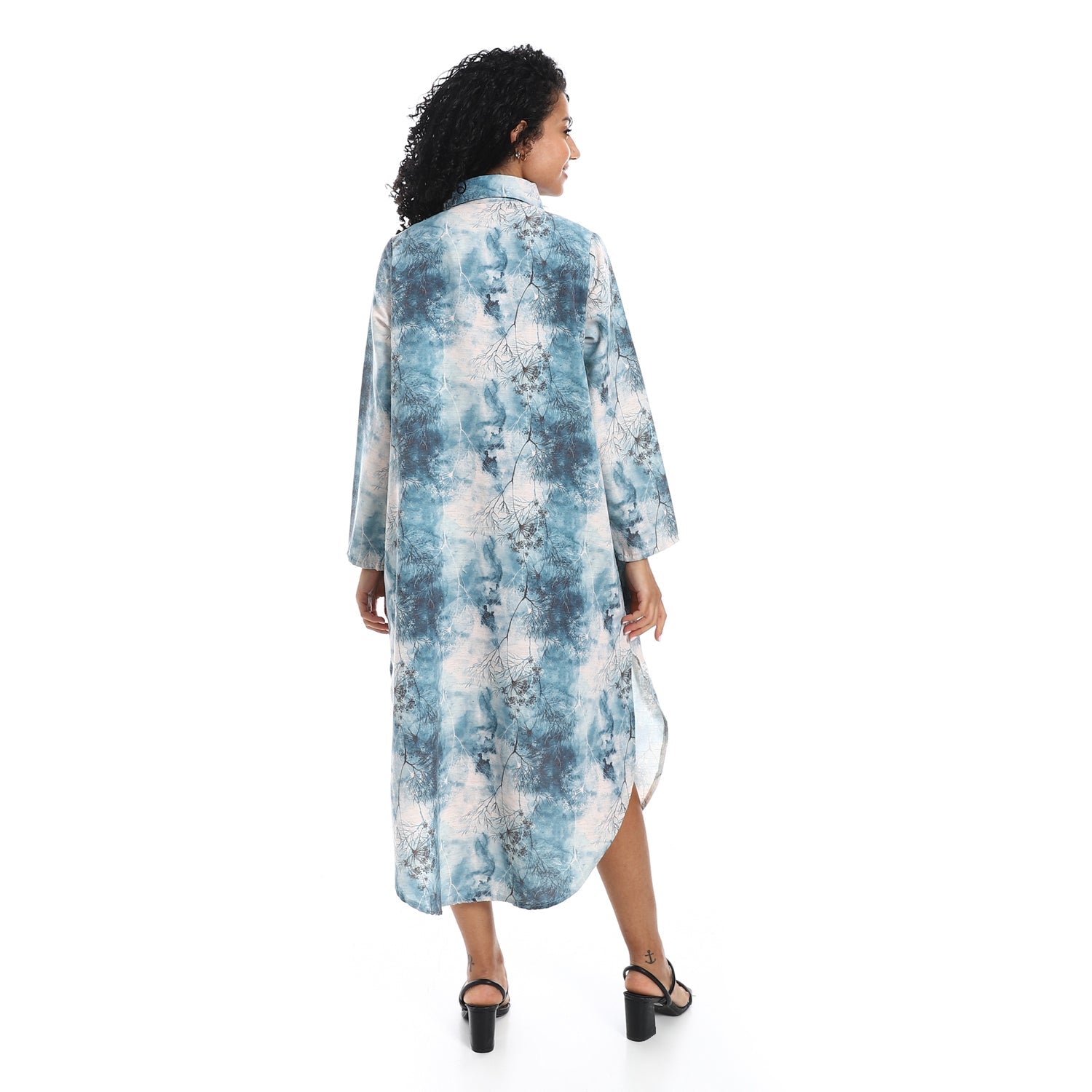 Elegant Striped Maxi Shirt Dress - Navy