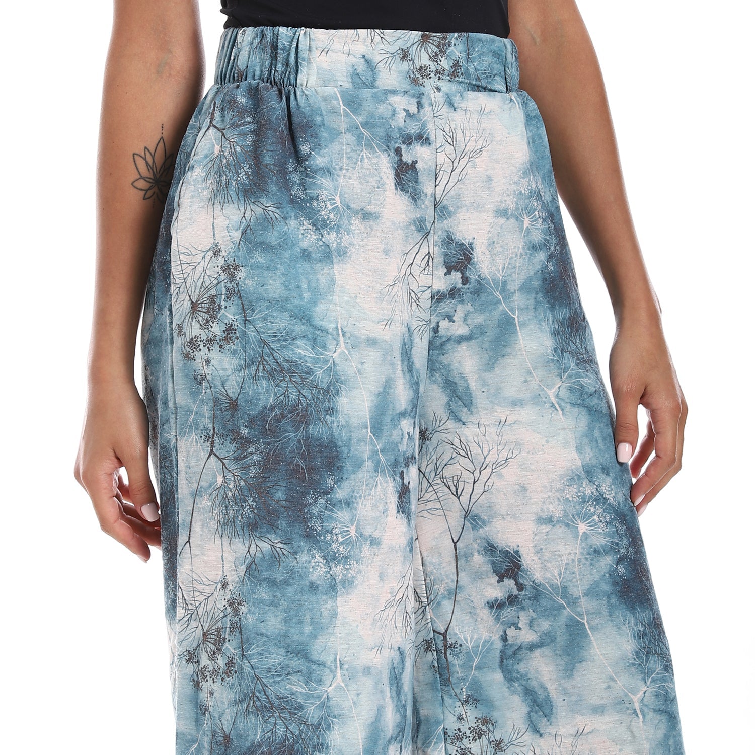 Wide leg pants, half elastic waist - Navy