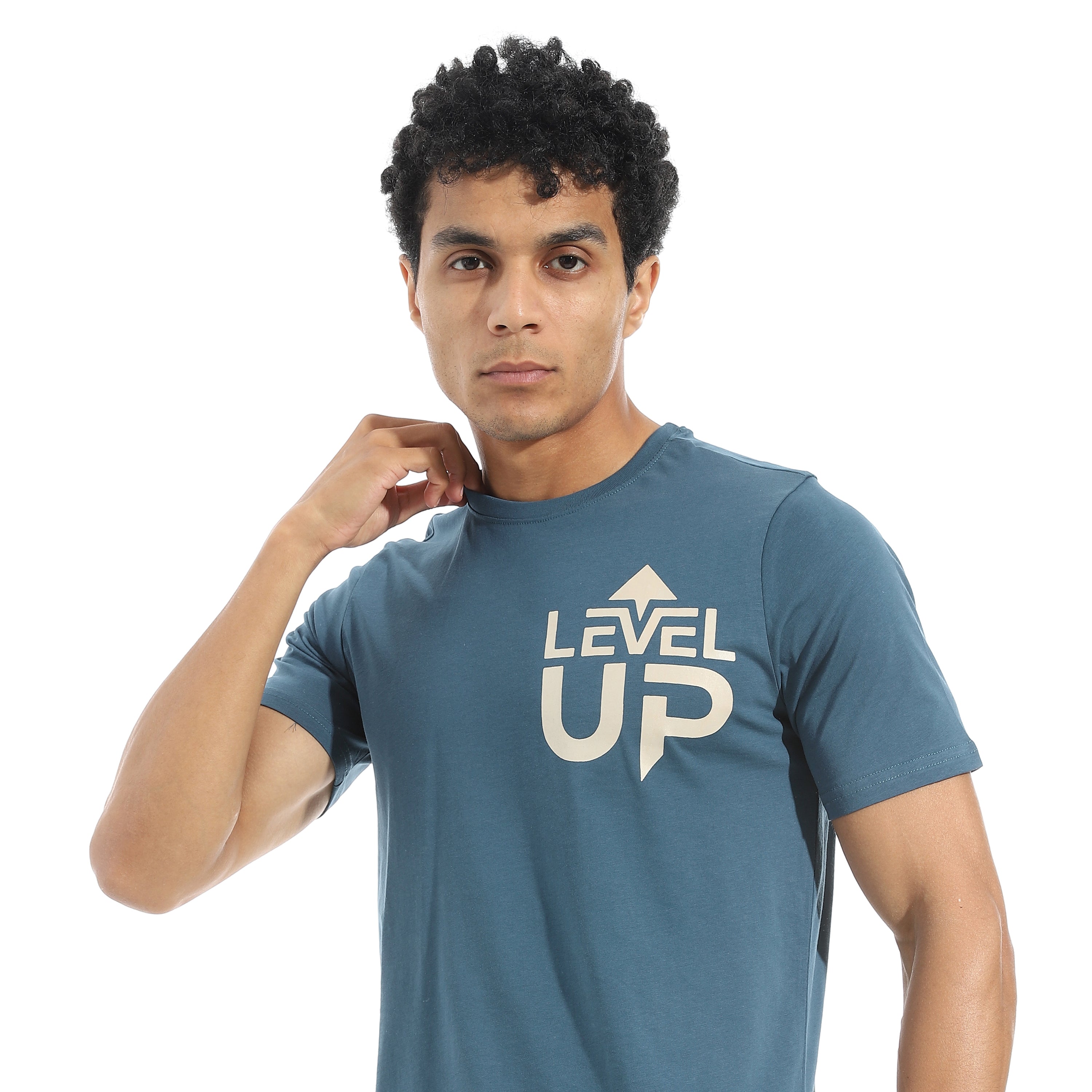 Men's Cotton Pajama Set – Petroleum Round neck T-Shirt & Petroleum Checkered Pants
