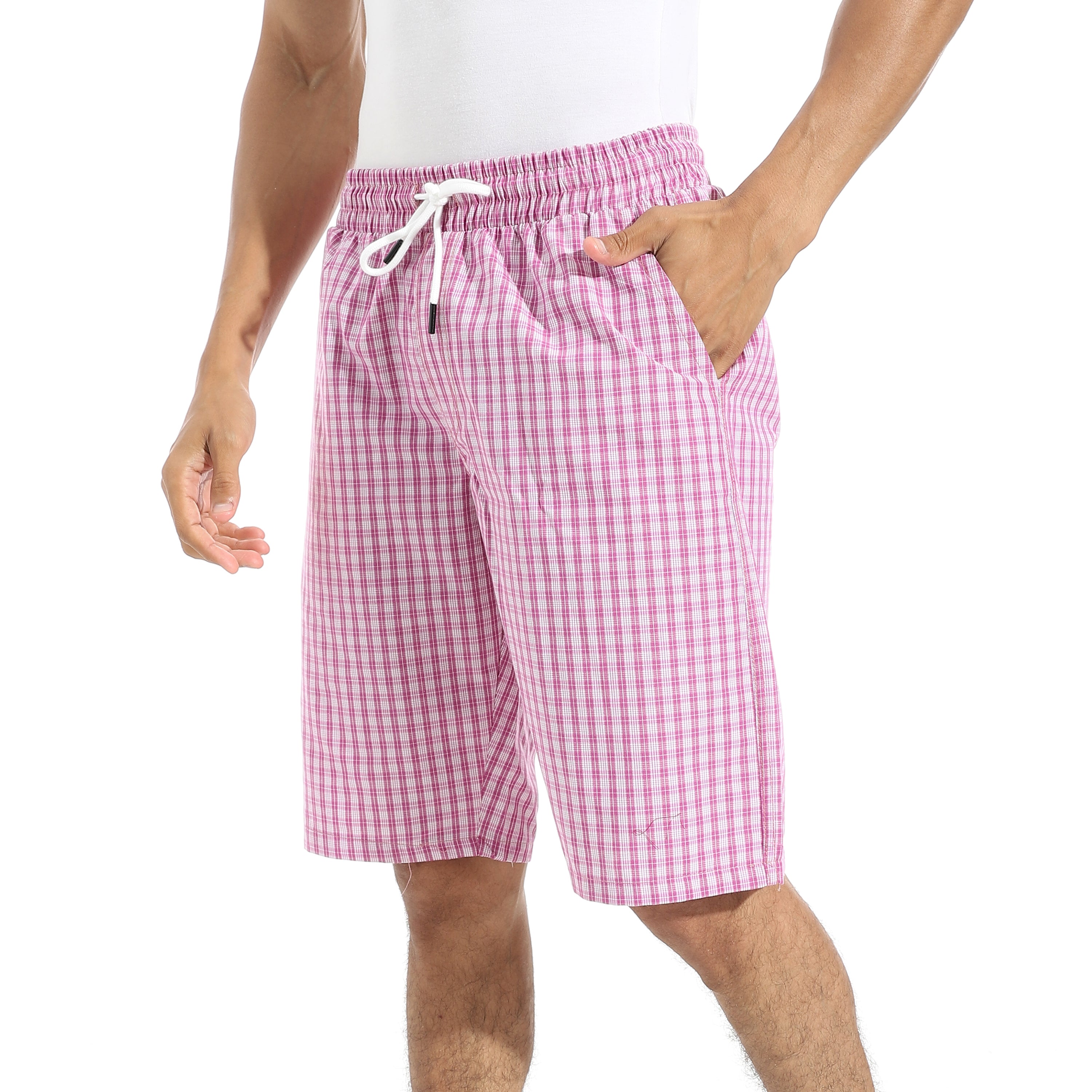 Men's Pink Gingham Check Lounge Shorts with Drawstring Waist