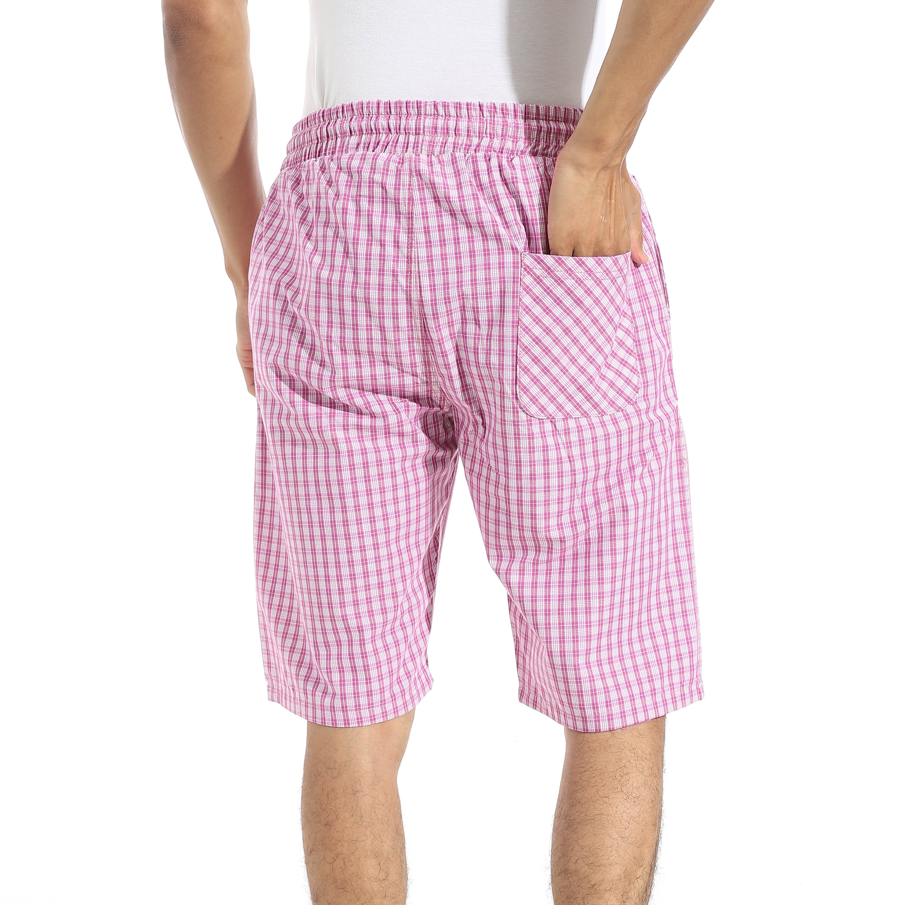 Men's Pink Gingham Check Lounge Shorts with Drawstring Waist