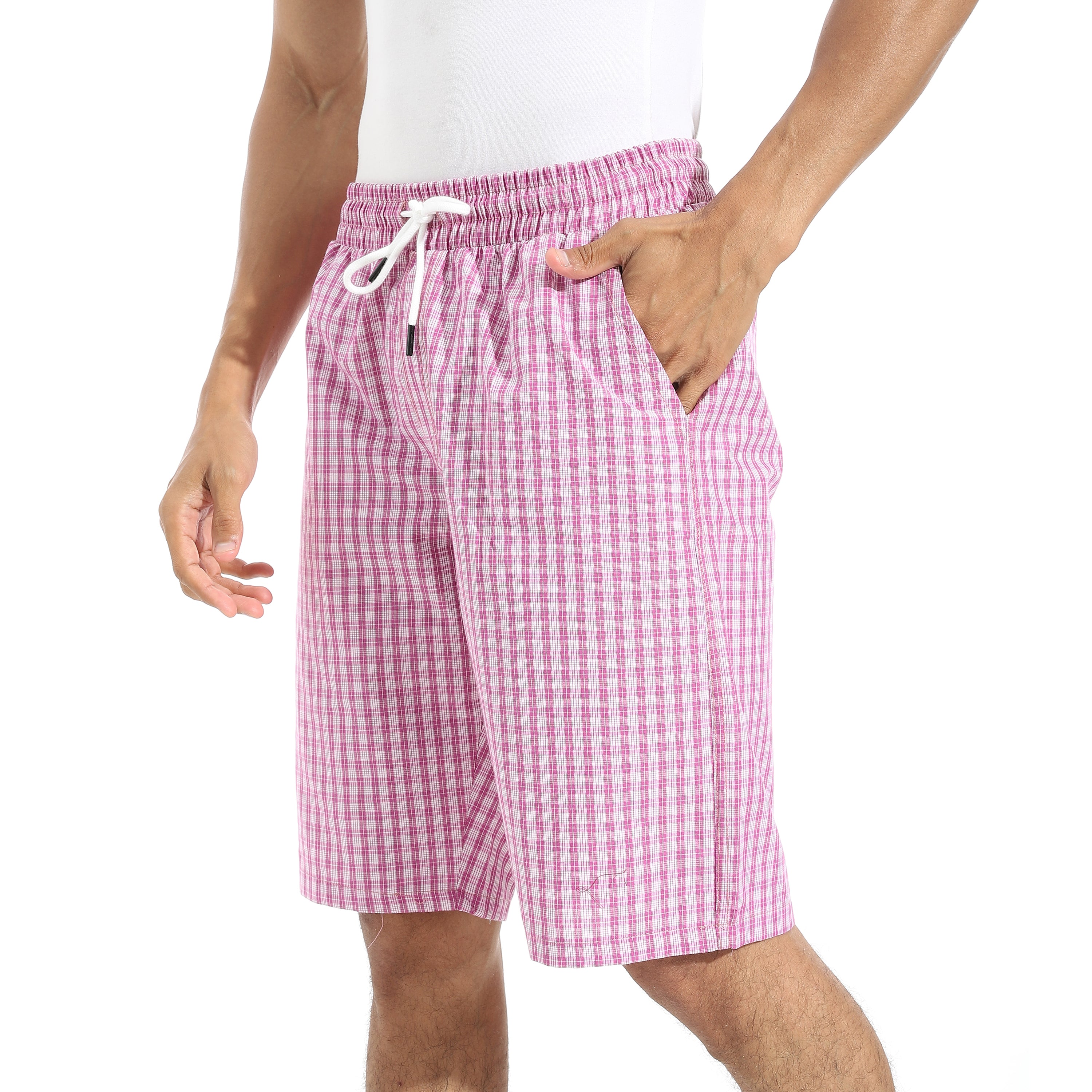 Men's Pink Gingham Check Lounge Shorts with Drawstring Waist