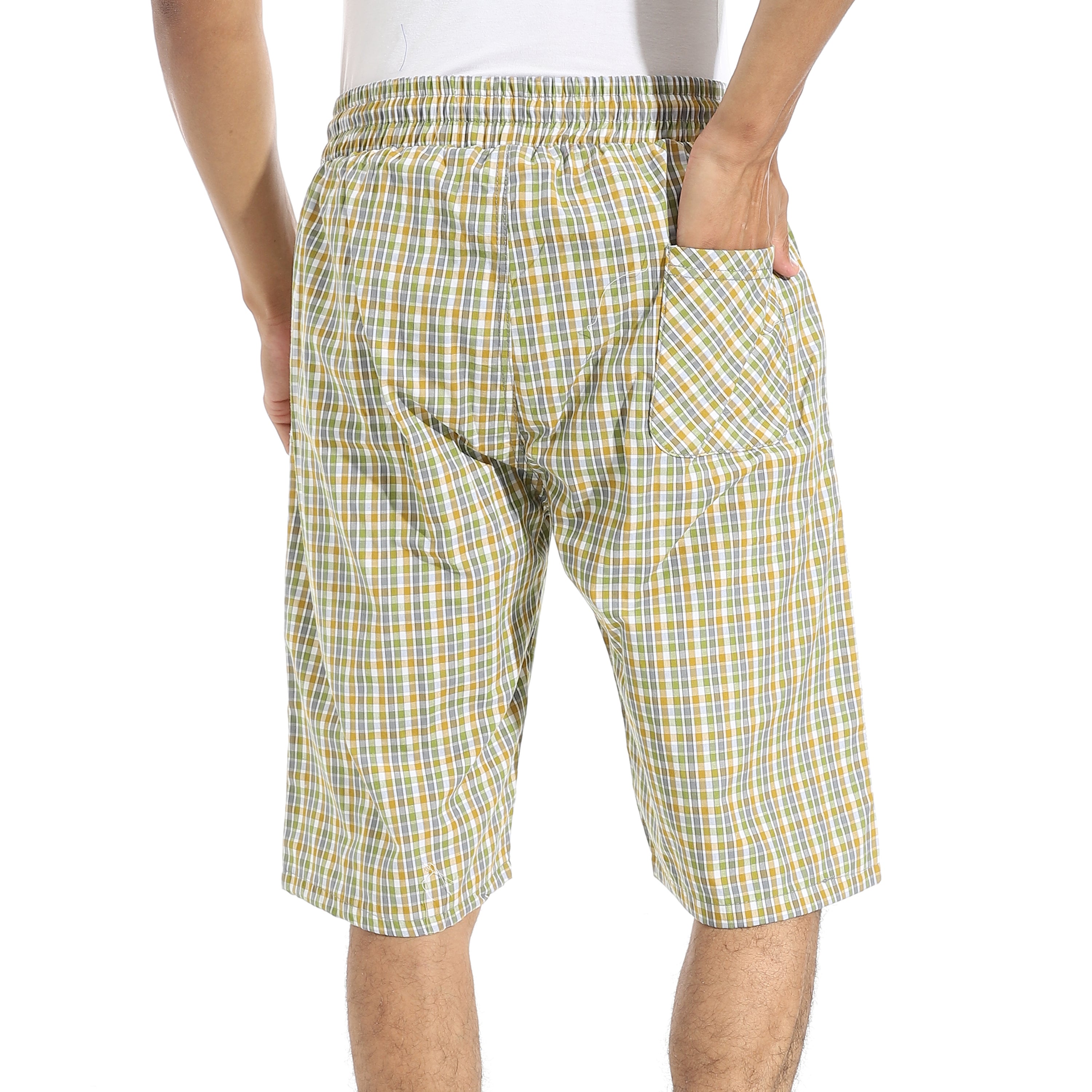 Men's Mustard Gingham Check Lounge Shorts with Drawstring Waist