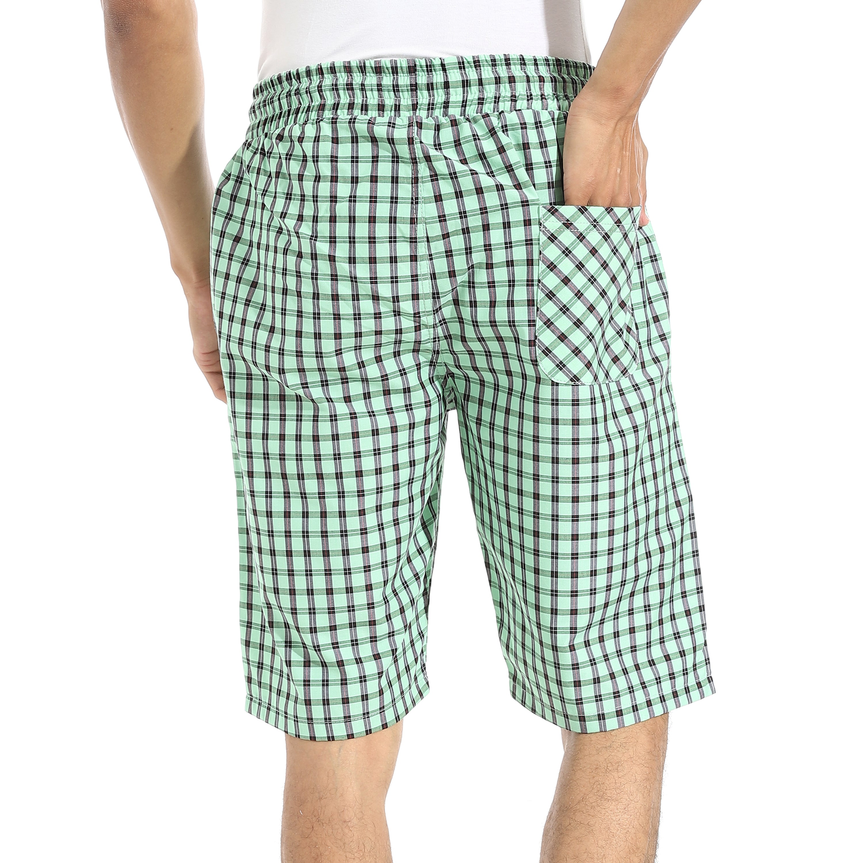 Men's Green Gingham Check Lounge Shorts with Drawstring Waist