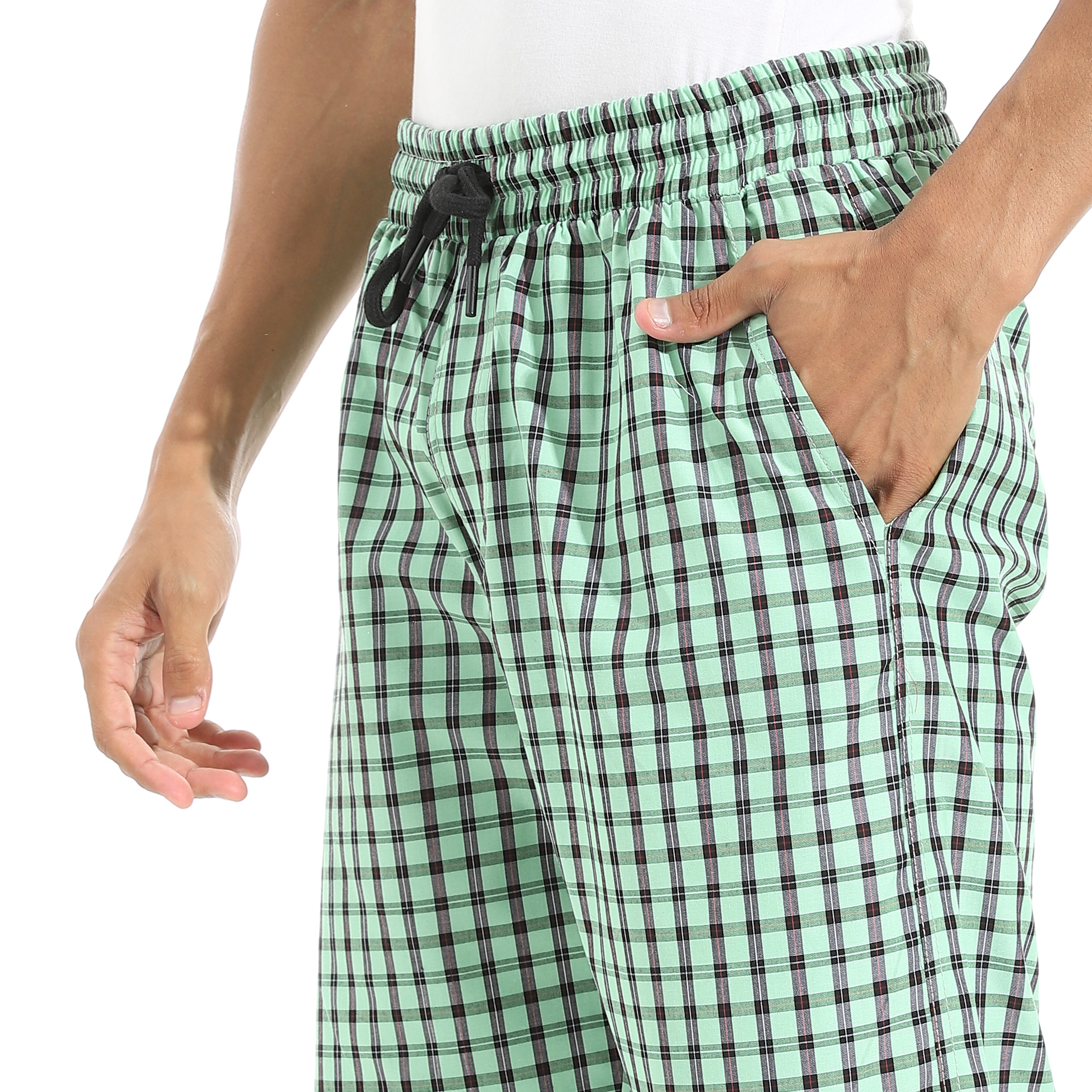Men's Green Gingham Check Lounge Shorts with Drawstring Waist