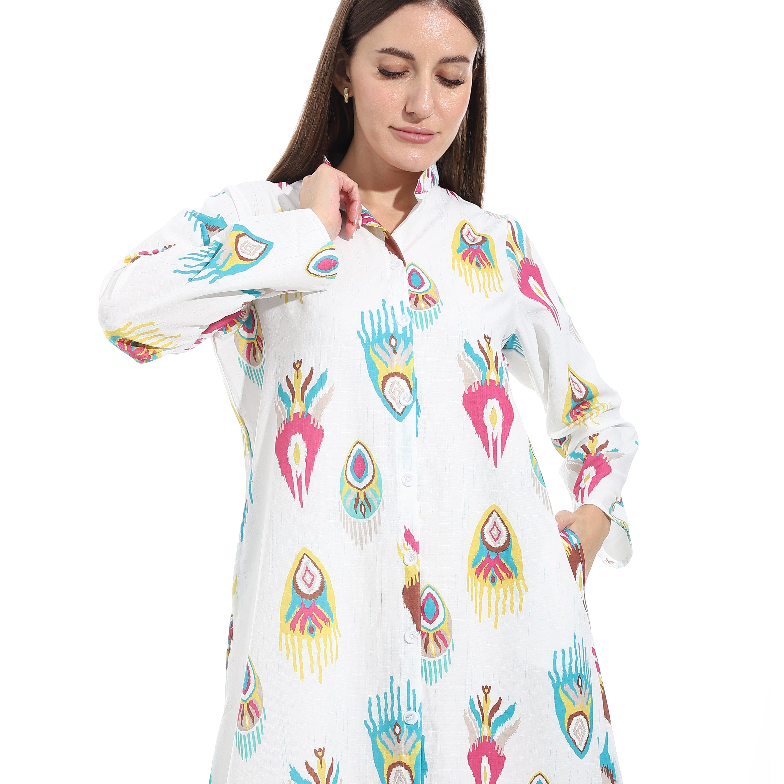 Bohemian Printed Maxi Shirt Dress for Women