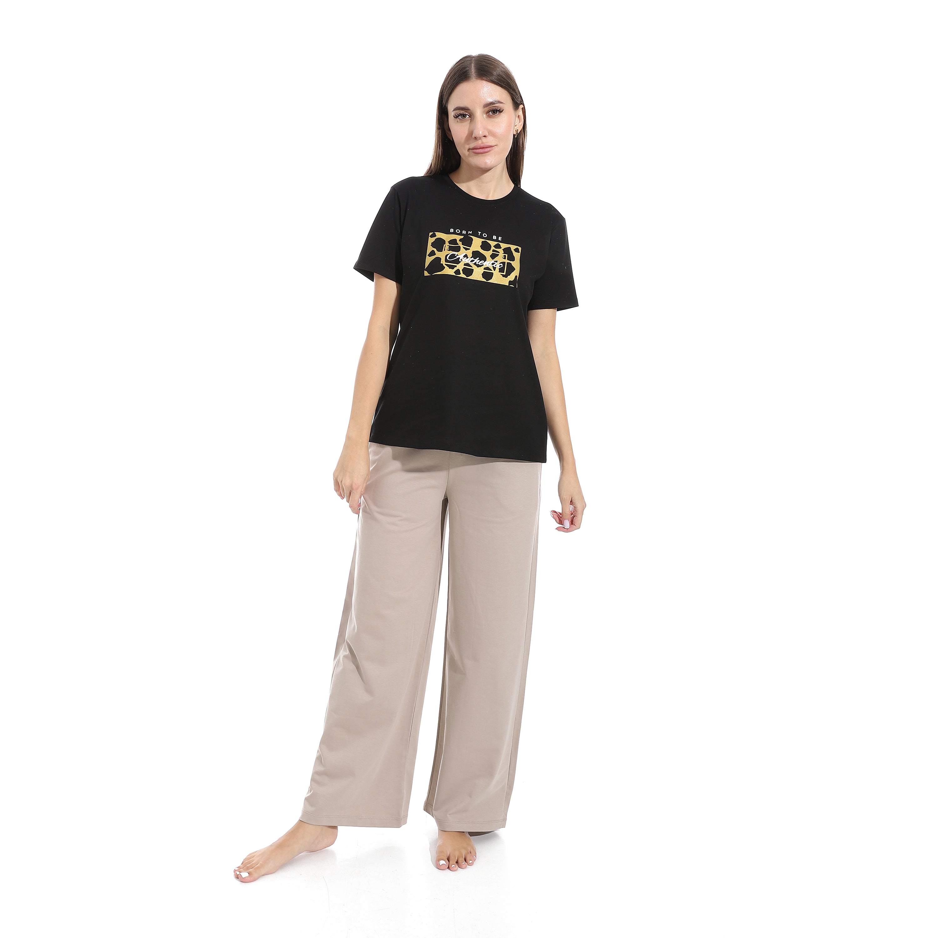 Casual Graphic Tee & Wide-Leg Pants Loungewear Set