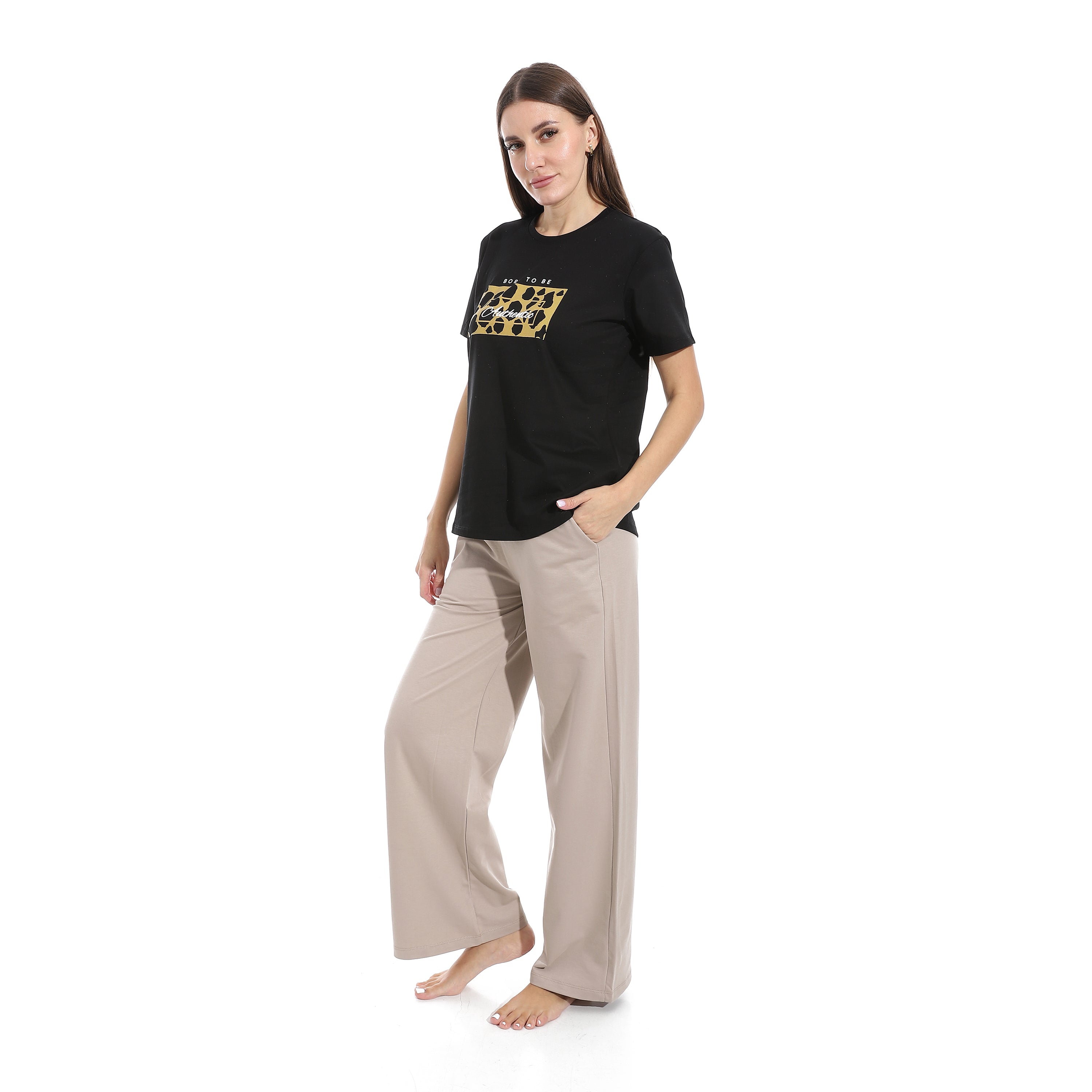 Casual Graphic Tee & Wide-Leg Pants Loungewear Set