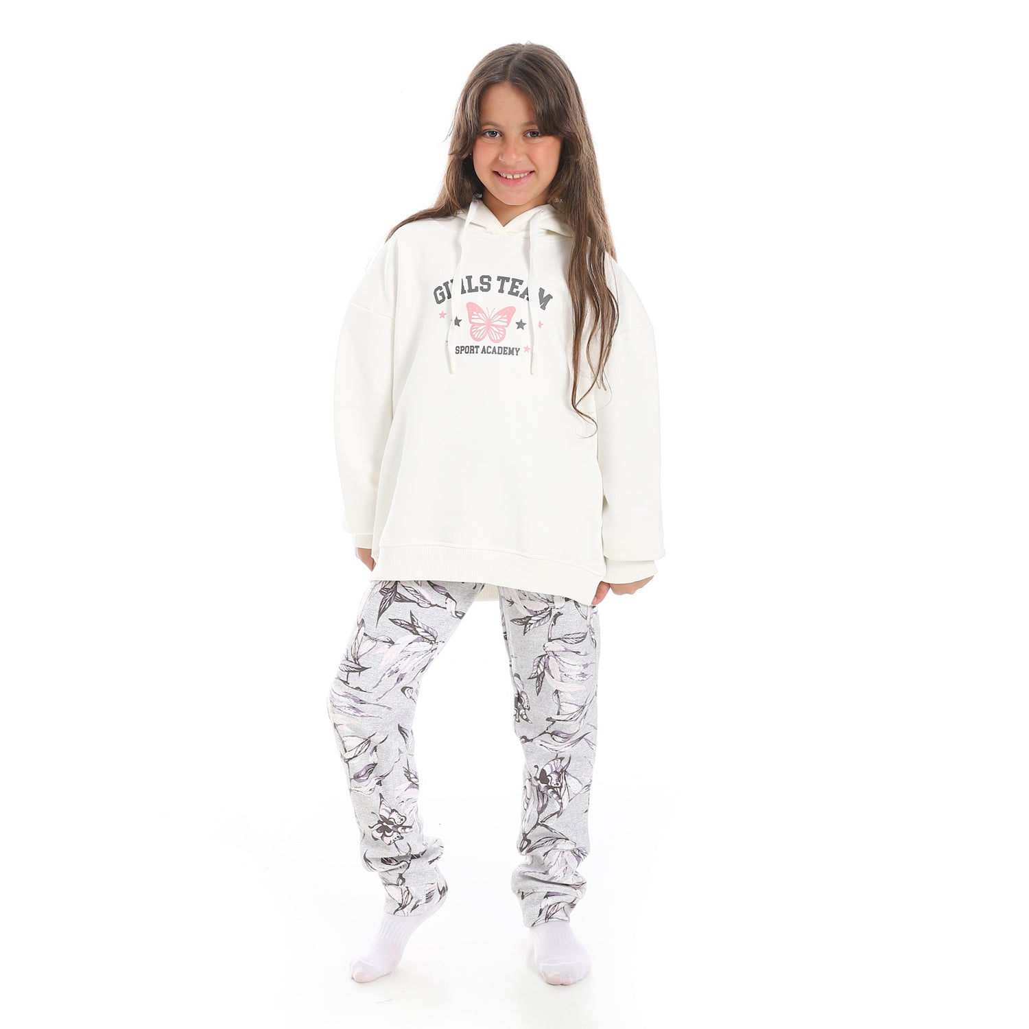 Girls' Winter Pajama Set with Hoodie – Off-White Cozy Loungewear