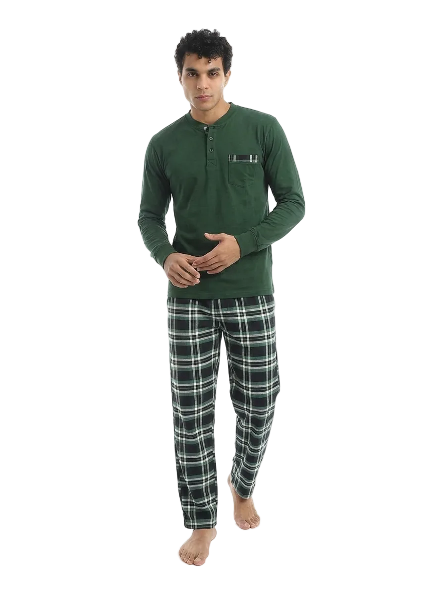 Classic Men’s Pajama Set – Long Sleeve Top & Check Pants