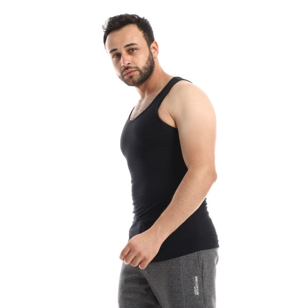 فانلة بدون اكمام قطن ليكرا رجالي - اسود