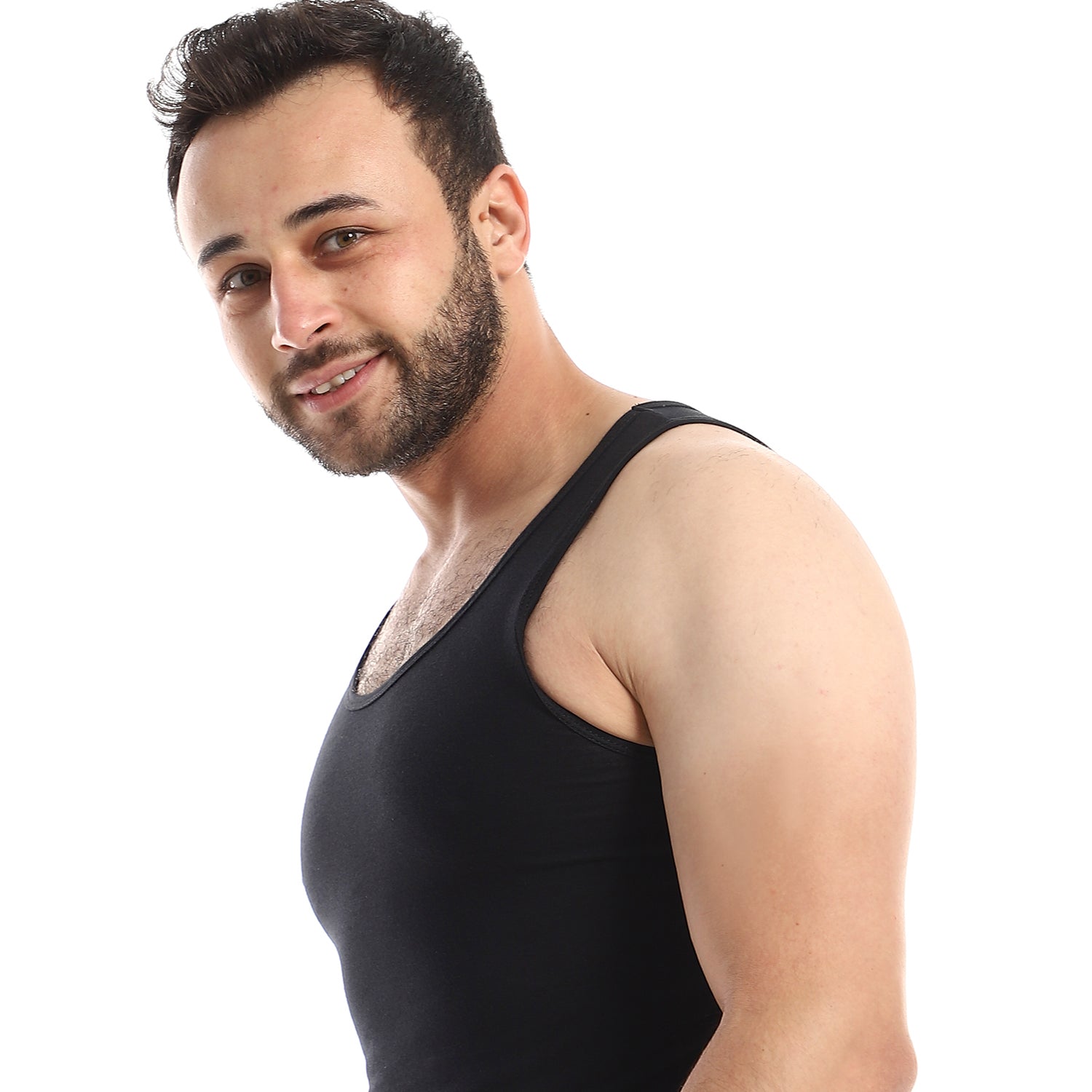 فانلة بدون اكمام قطن ليكرا رجالي - اسود