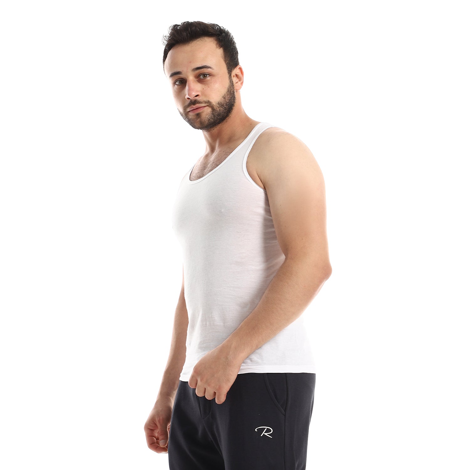 فانلة بدون اكمام قطن ليكرا رجالي - ابيض