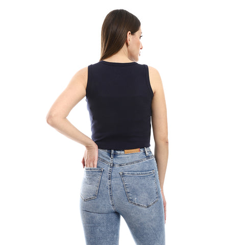 "Navy Blue Crop Top with Graphic Print"