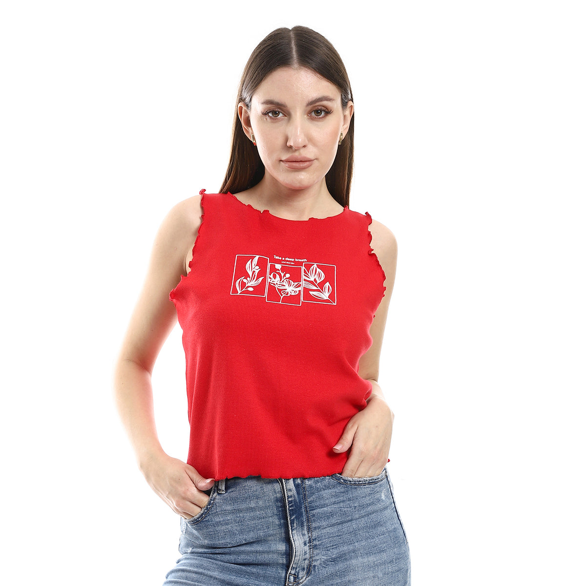 "Red Crop Top with Graphic Print"