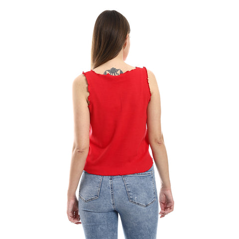 "Red Crop Top with Graphic Print"