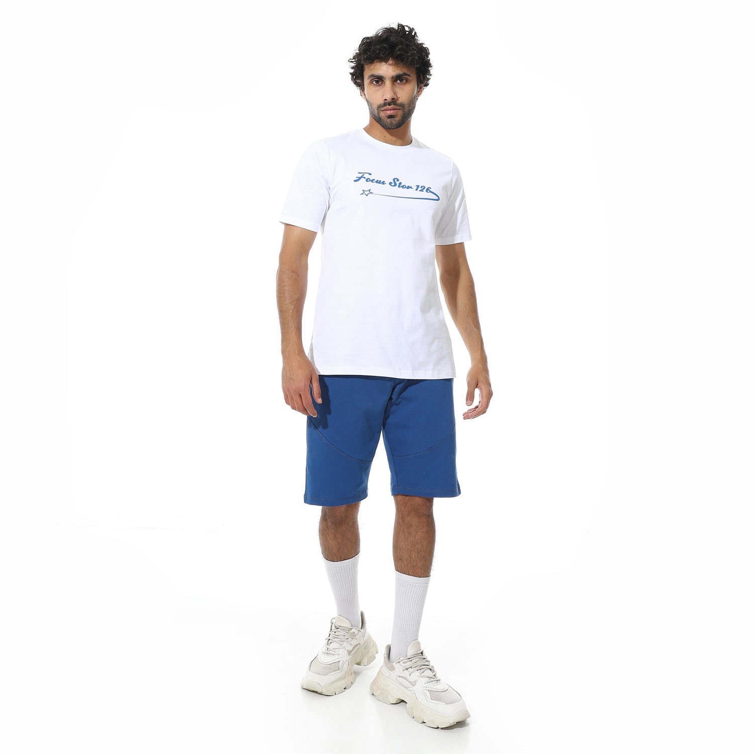 Men's Short Pajama Set with Print - Blue