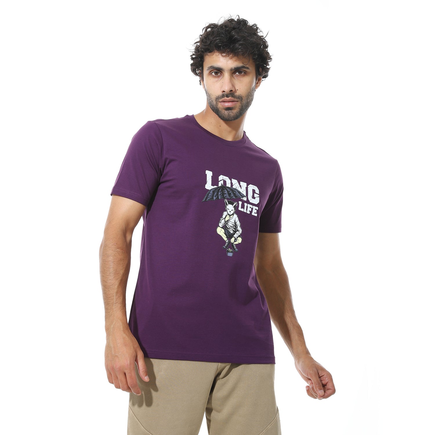 Men's Regular Fit Purple T-Shirt with Printed
