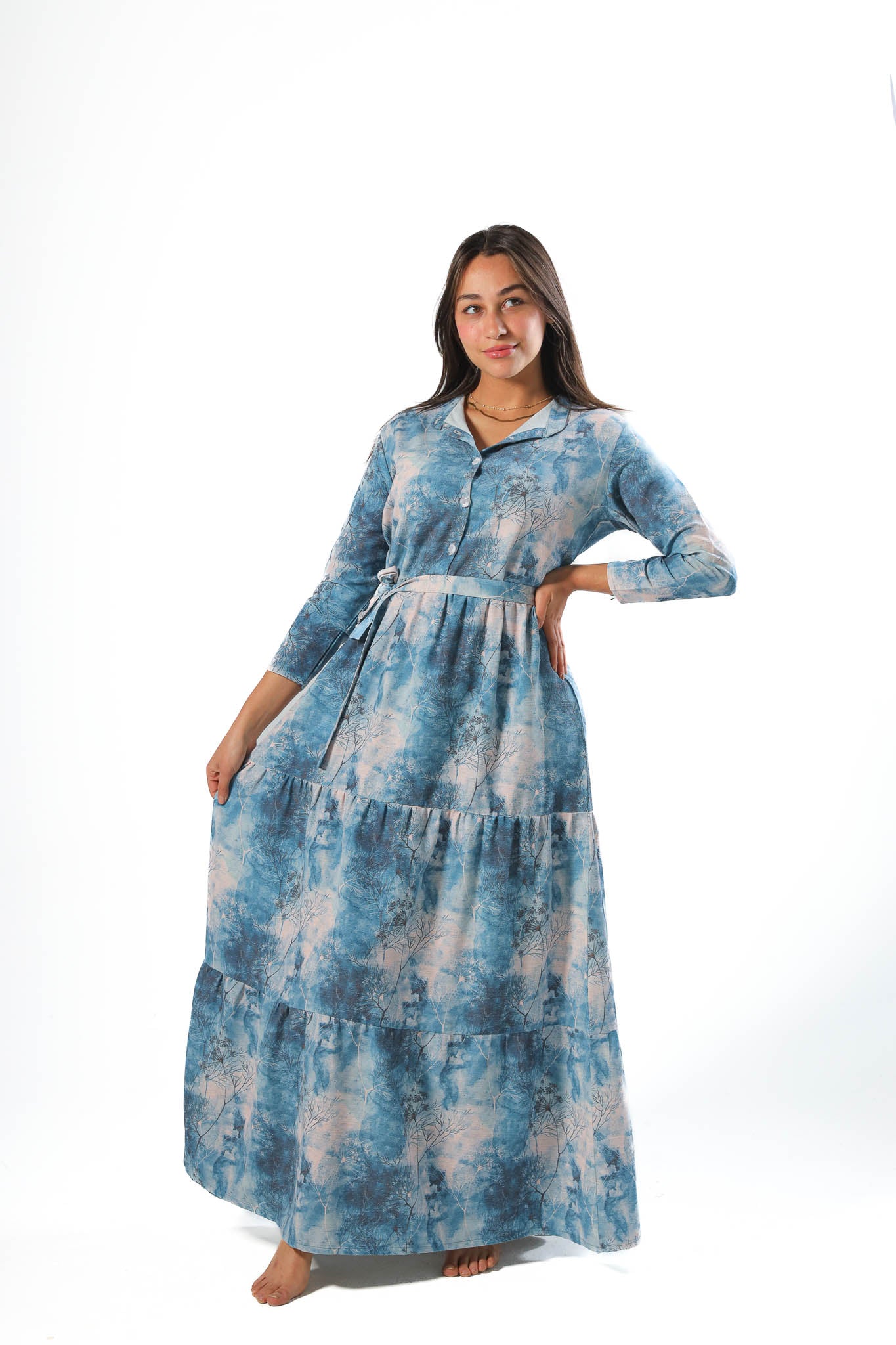 Elegant Women's Linen Dress with Buttons - Navy