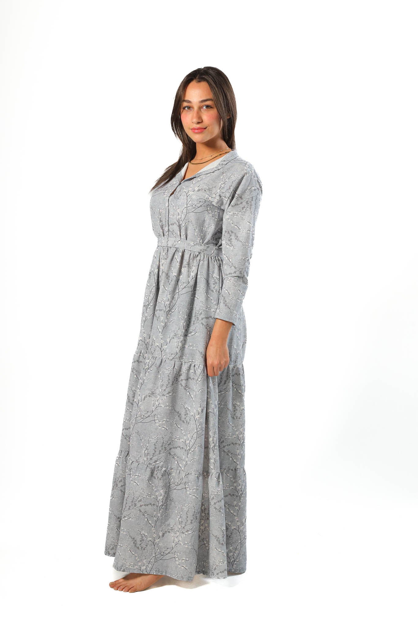 Elegant Women's Linen Dress with Buttons - Grey