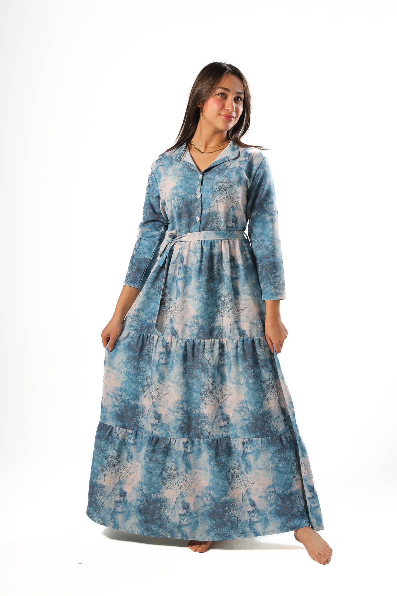 Elegant Women's Linen Dress with Buttons - Navy