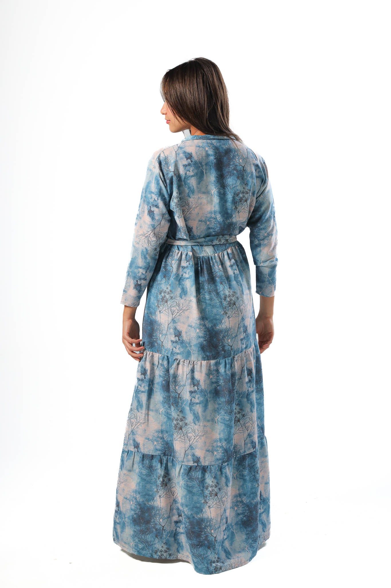 Elegant Women's Linen Dress with Buttons - Navy