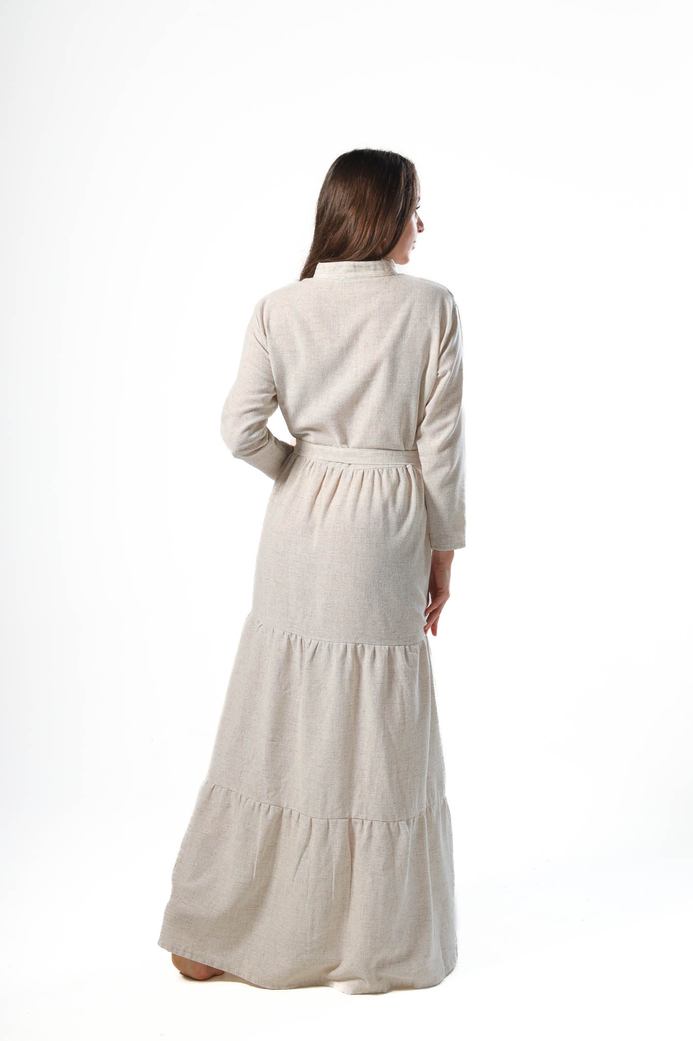 Elegant Women's Linen Dress with Buttons - Beige