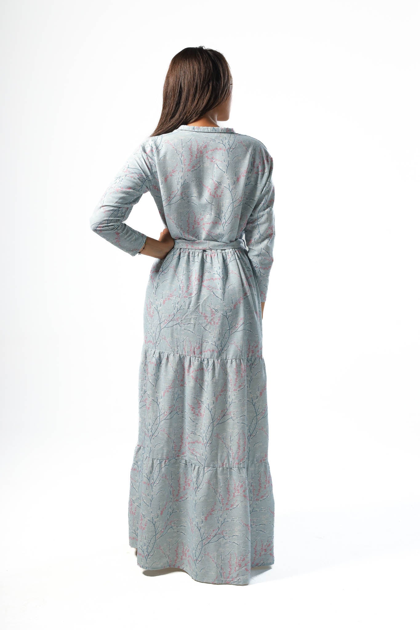 Elegant Women's Linen Dress with Buttons - Lite Blue