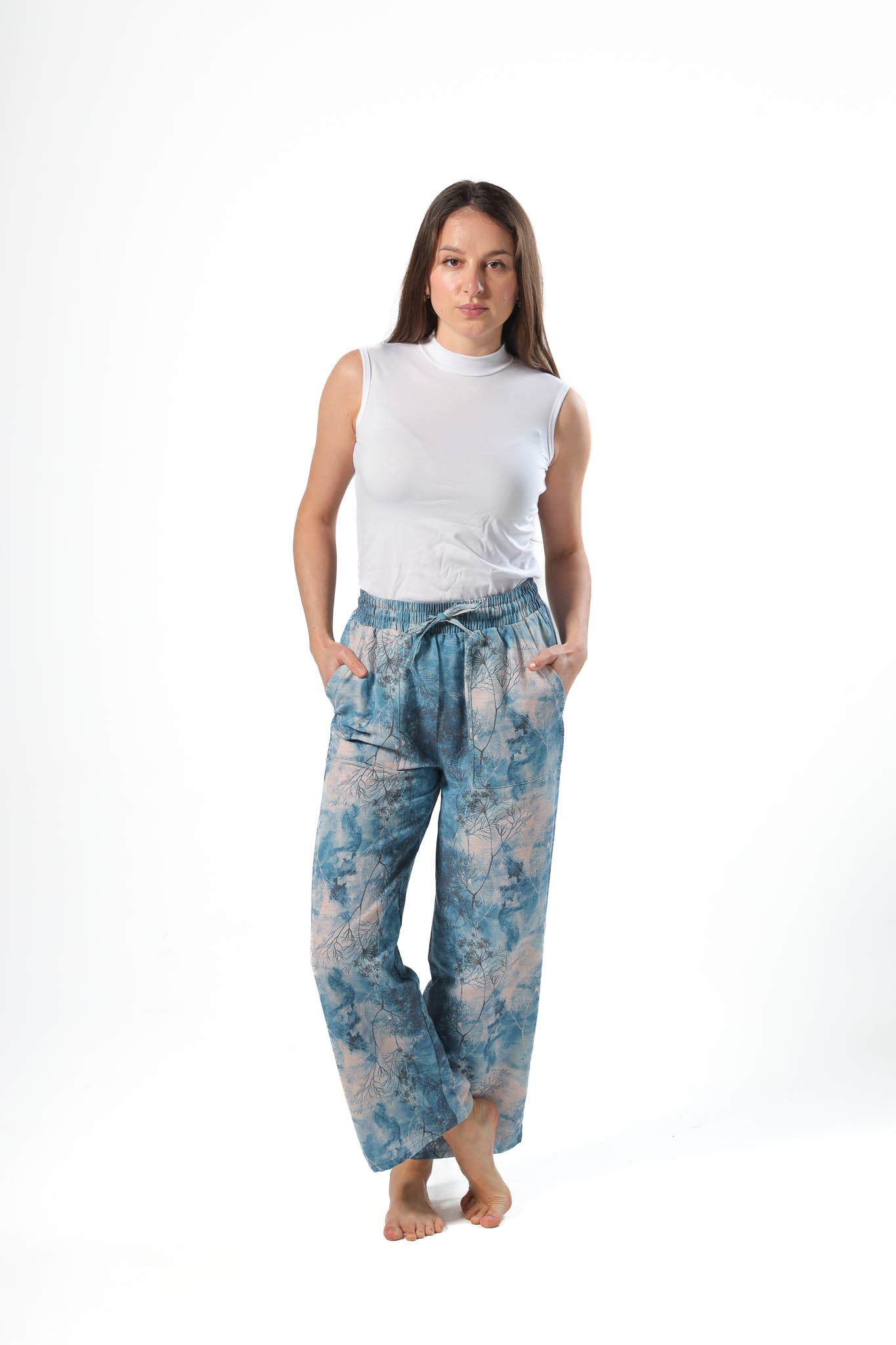 Wide Leg pants, full elastic waist - Navy