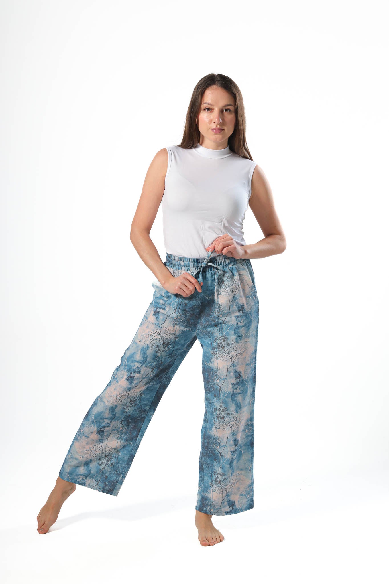 Wide Leg pants, full elastic waist - Navy