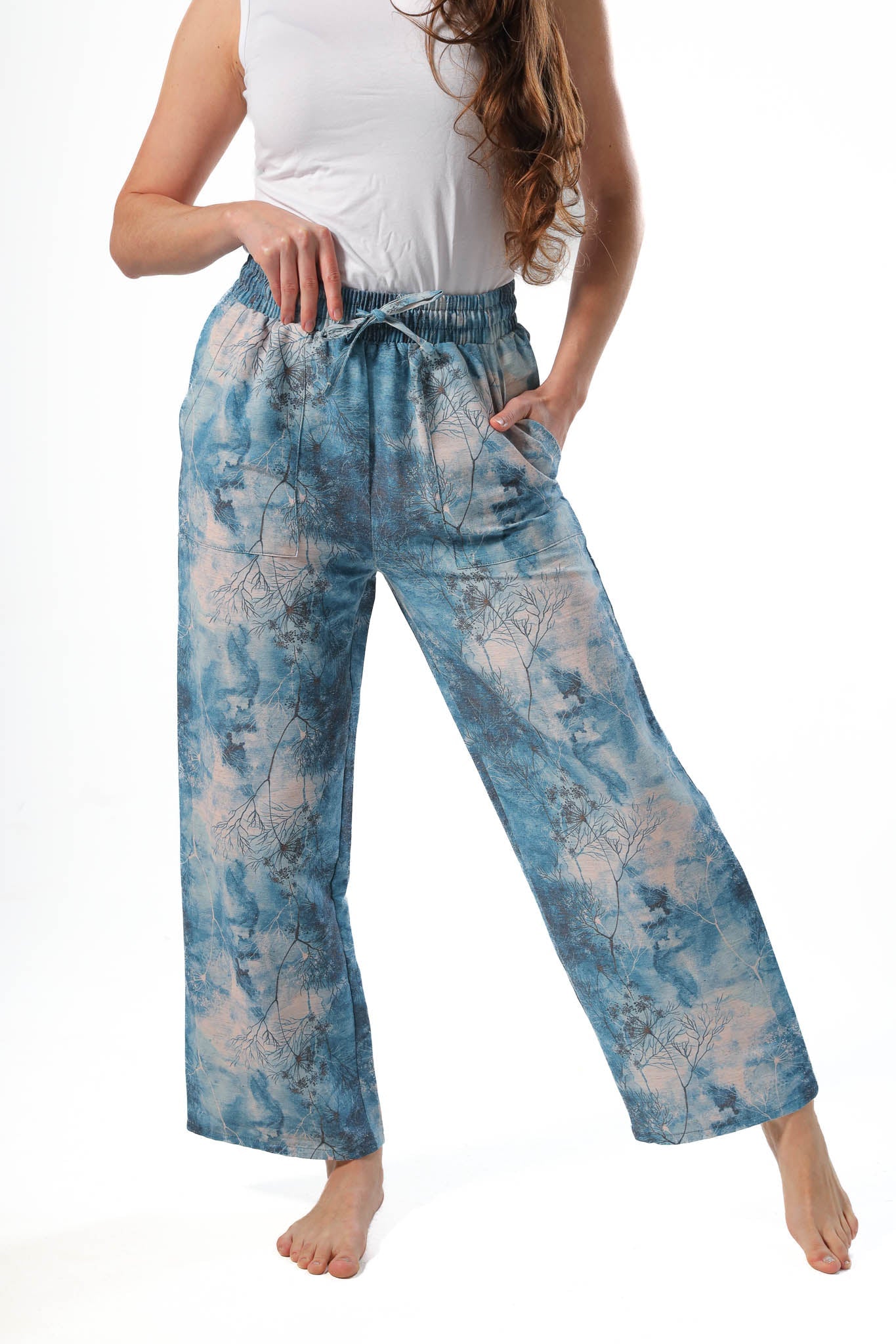 Wide Leg pants, full elastic waist - Navy