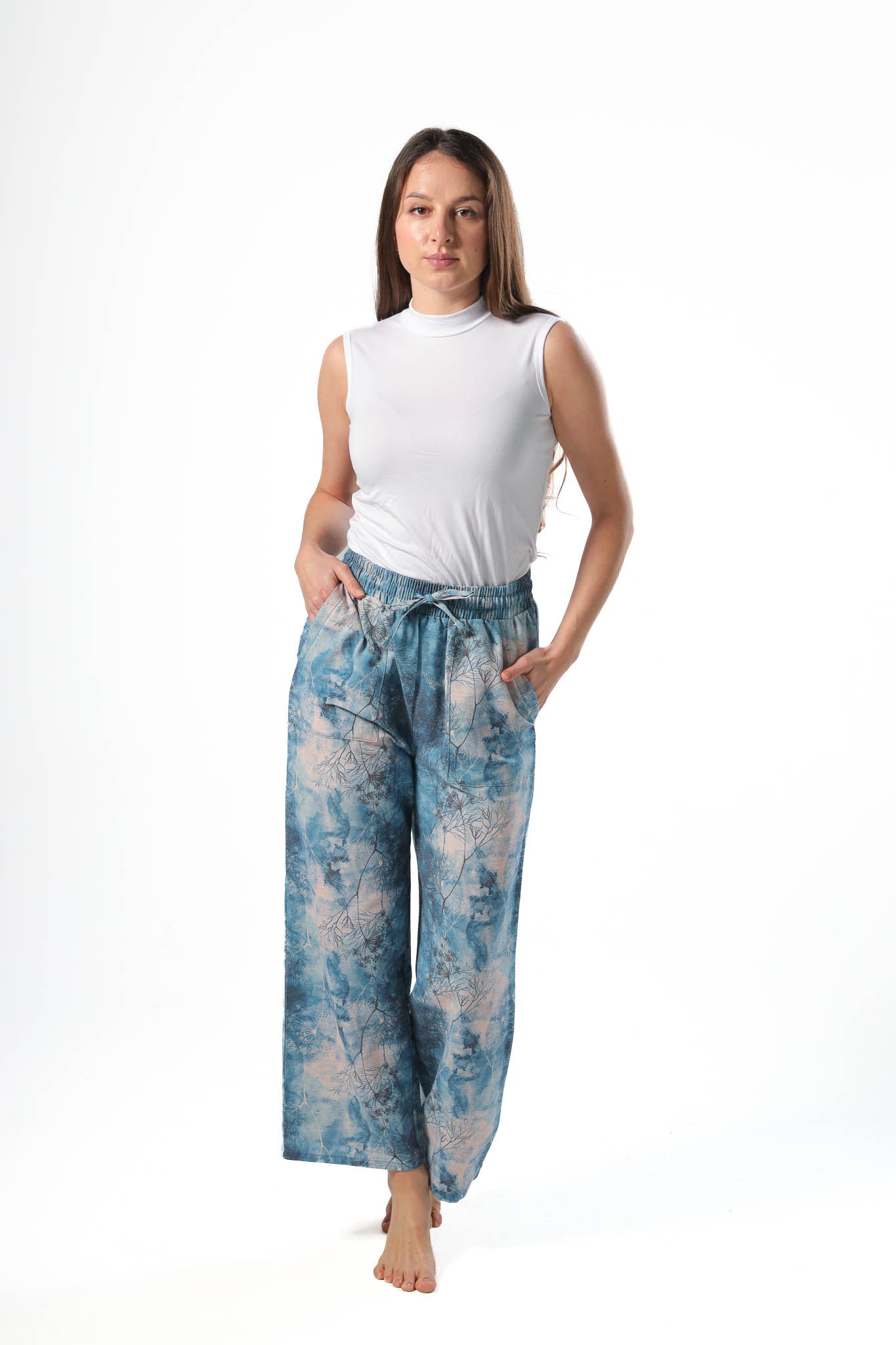 Wide Leg pants, full elastic waist - Navy