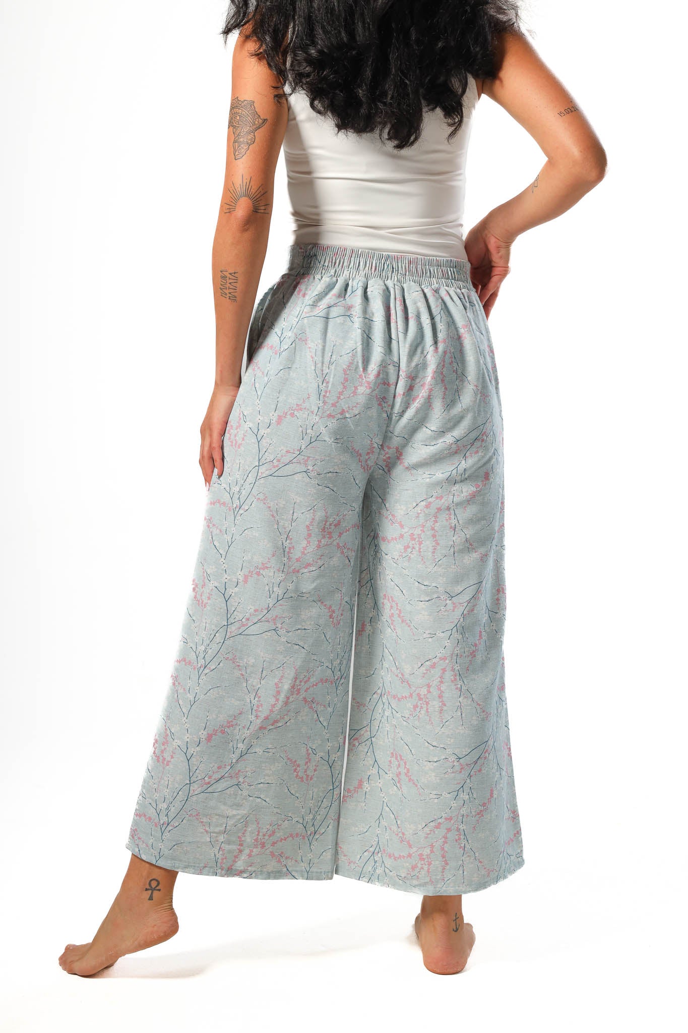 Wide leg pants, half elastic waist - Lite Blue