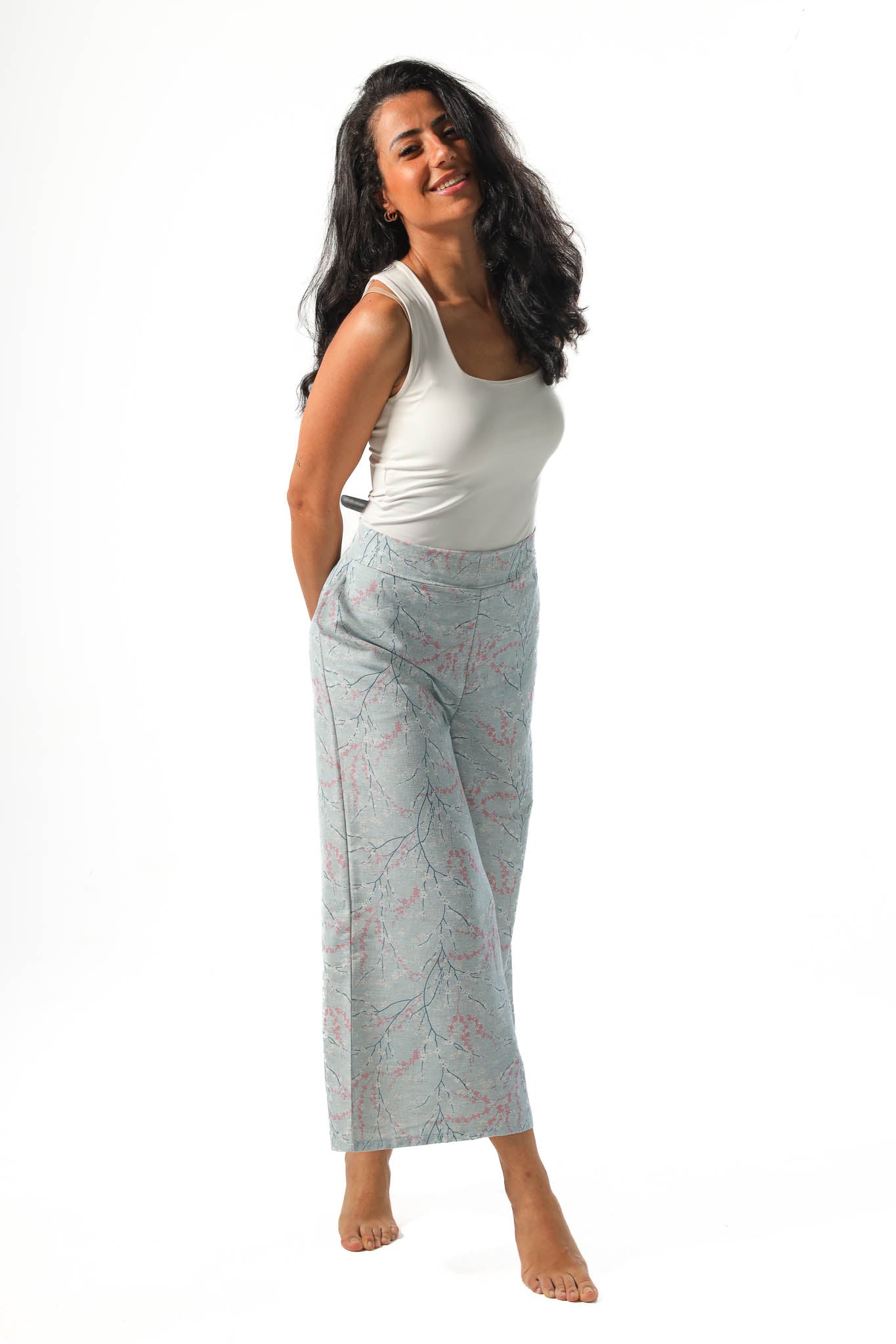 Wide leg pants, half elastic waist - Lite Blue