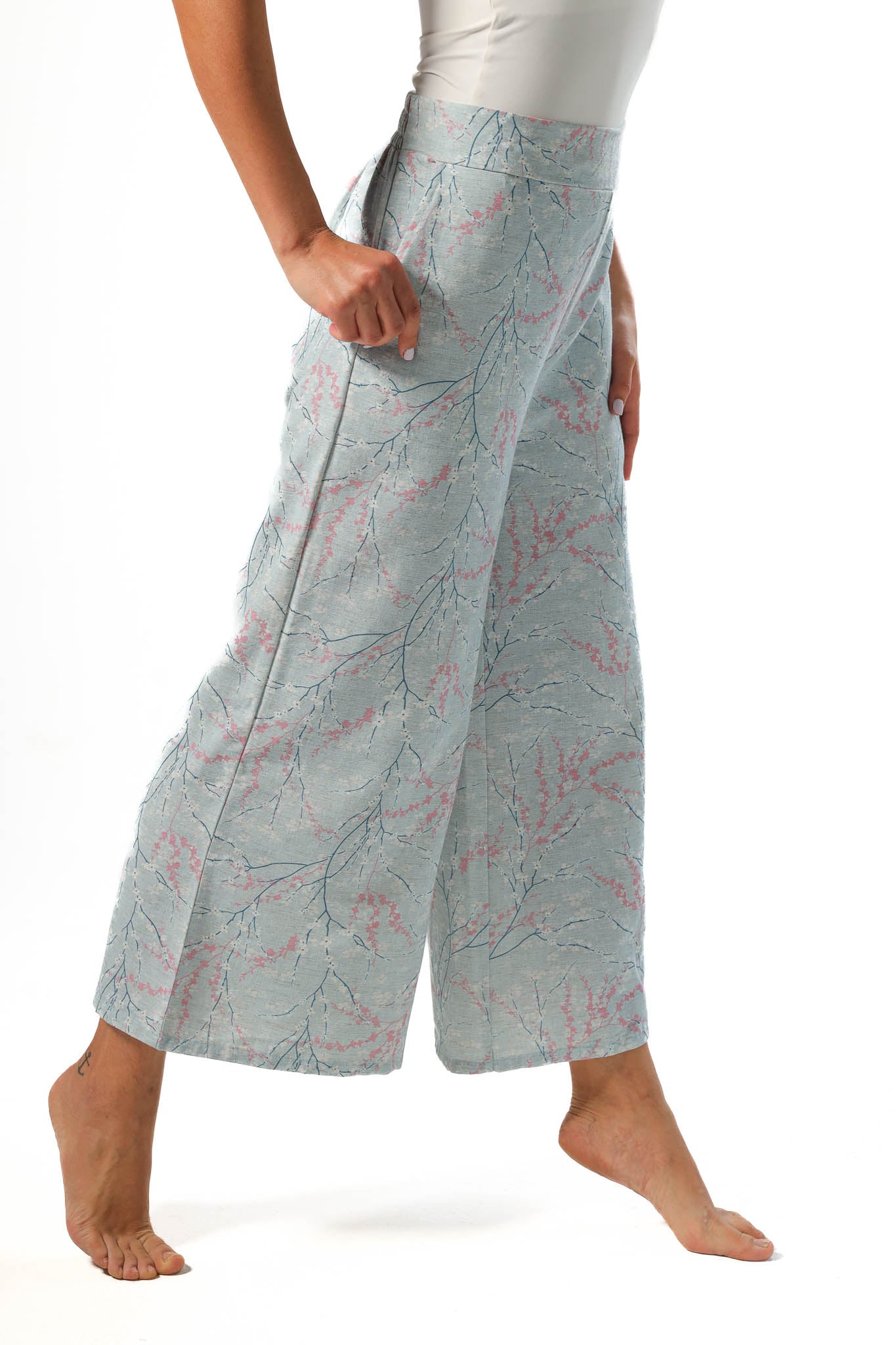 Wide leg pants, half elastic waist - Lite Blue
