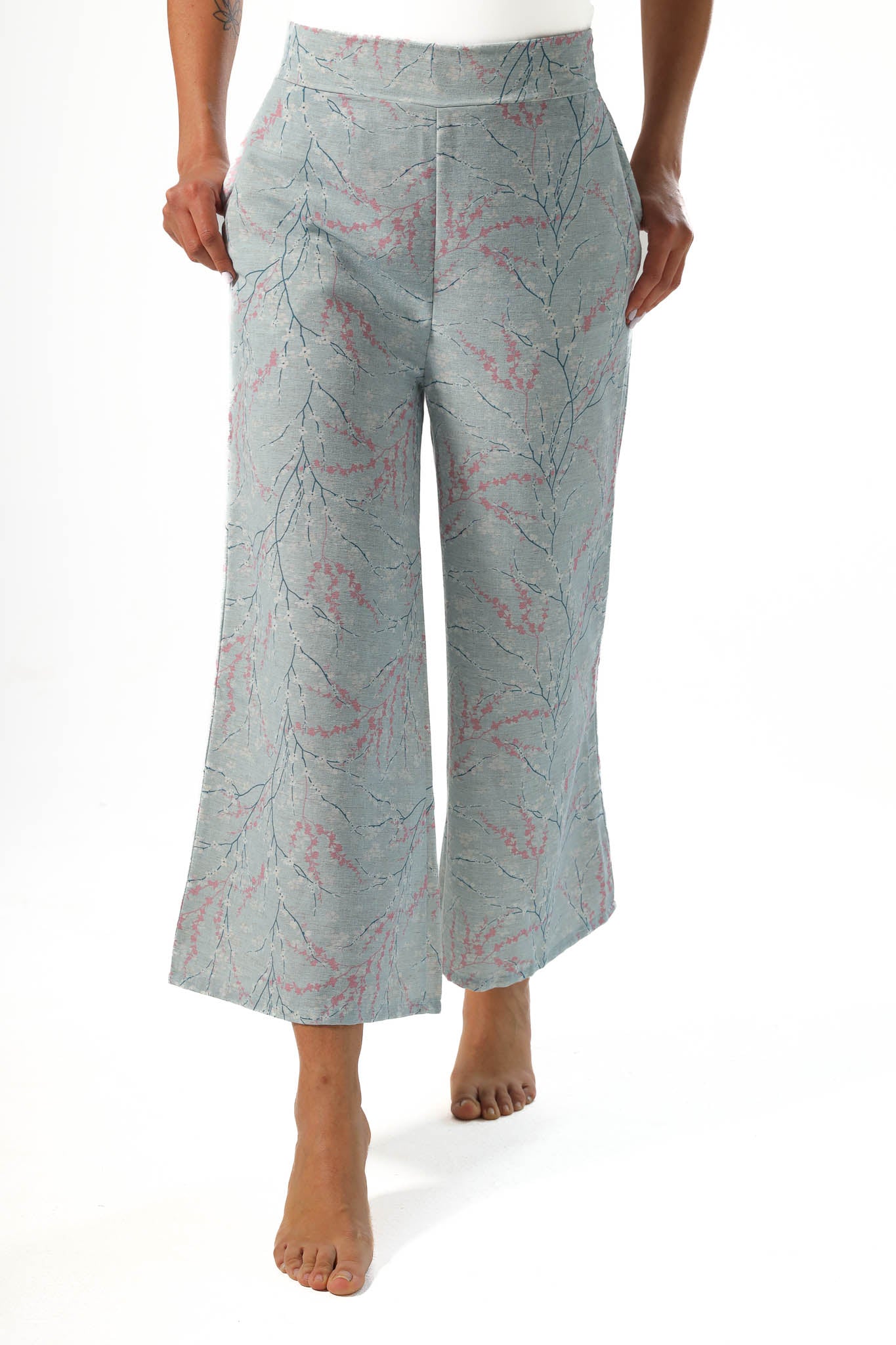 Wide leg pants, half elastic waist - Lite Blue