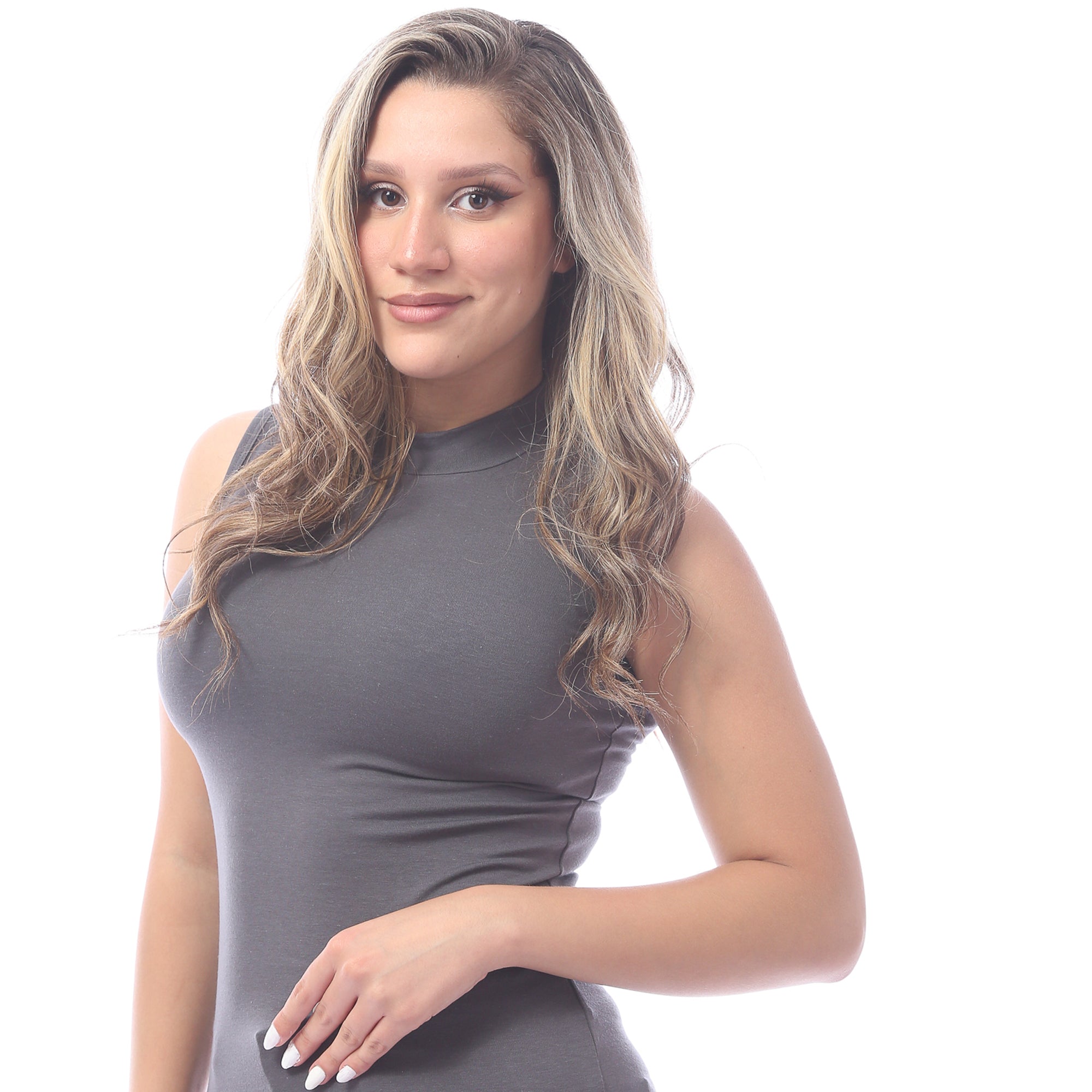 Women Basic Shirt, High Neck, Sleeveless