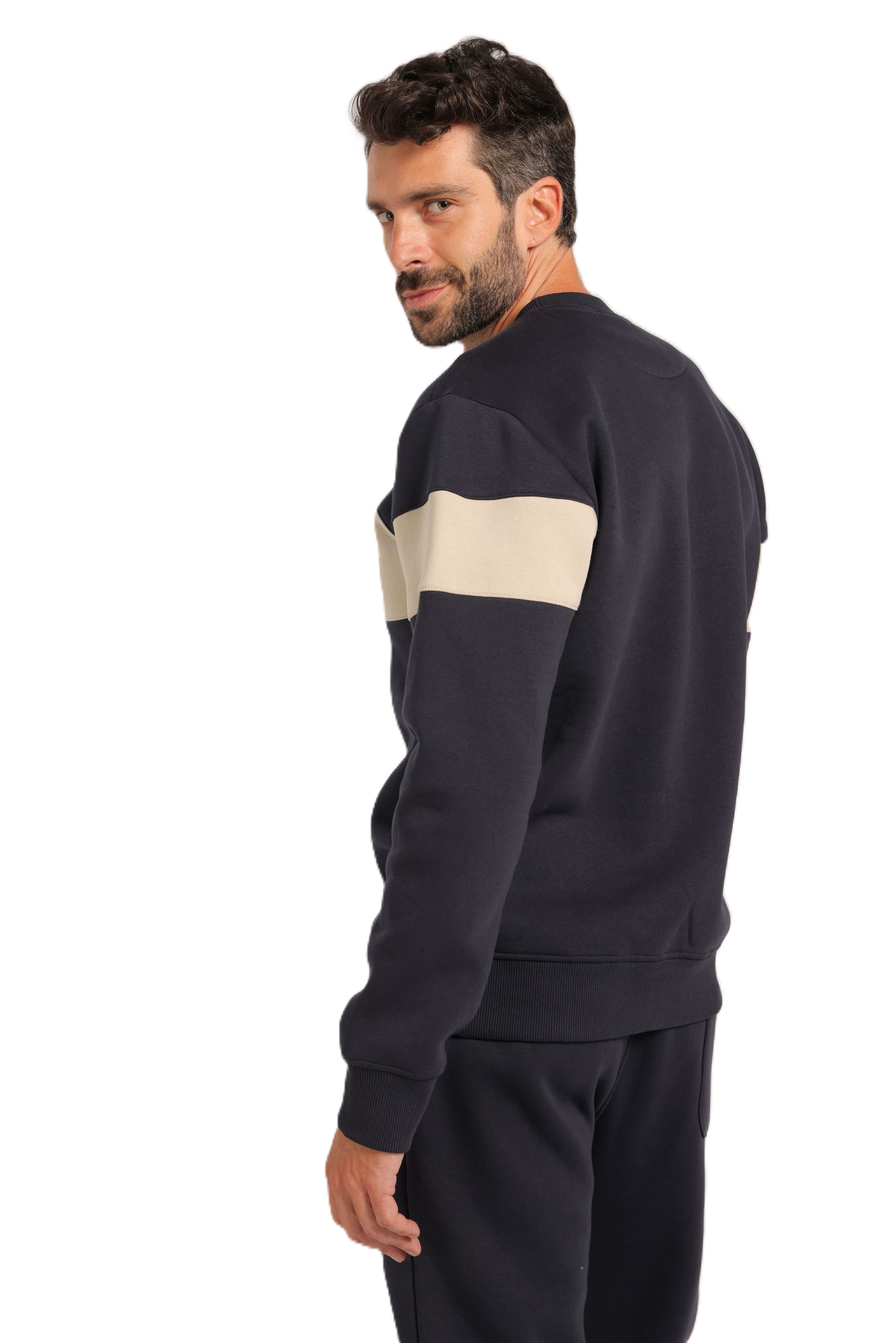 Men’s Lined Tracksuit with Contrast Chest Stripe – Navy Blue